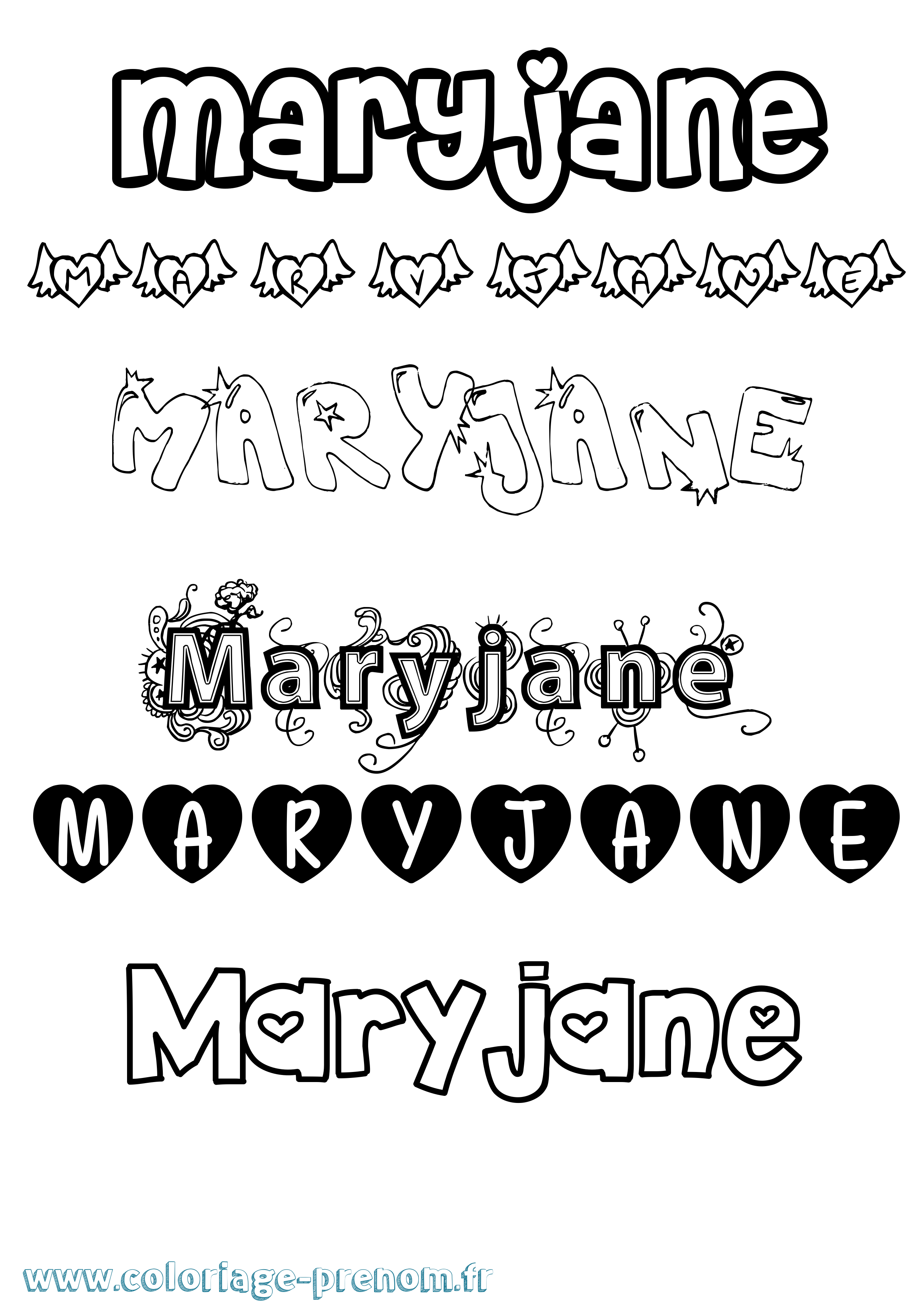 Coloriage prénom Maryjane Girly