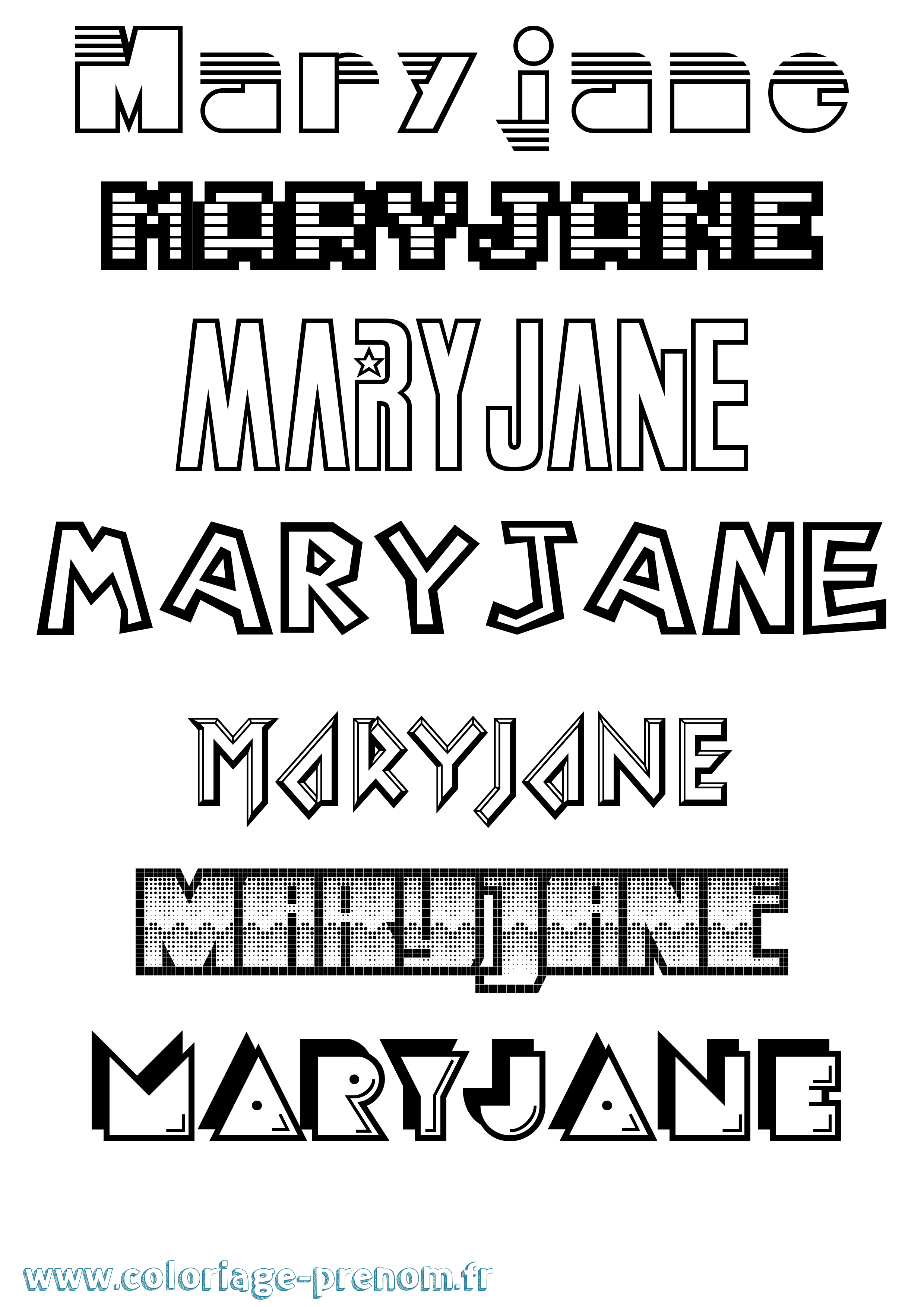 Coloriage prénom Maryjane Jeux Vidéos