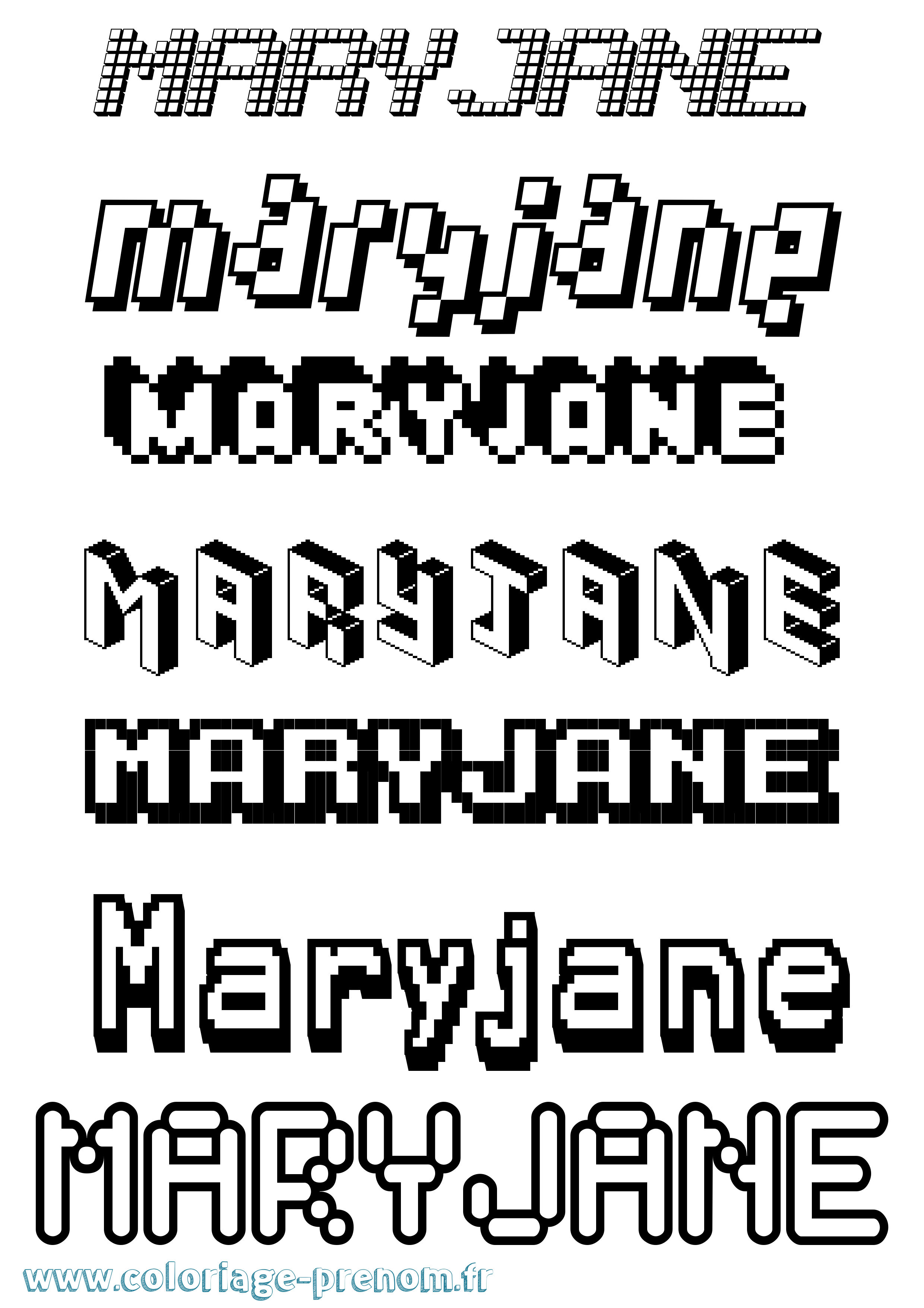 Coloriage prénom Maryjane Pixel