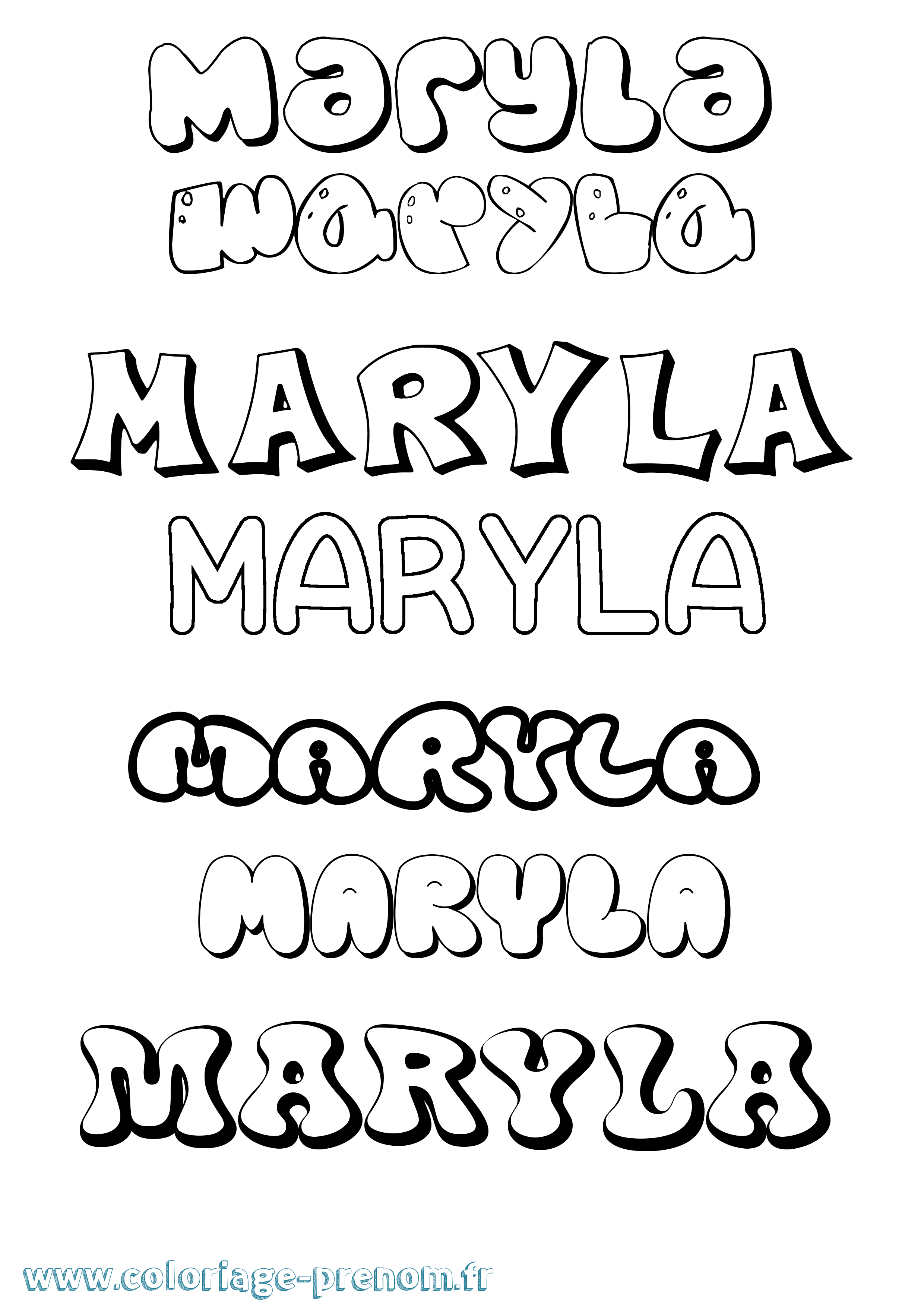 Coloriage prénom Maryla Bubble