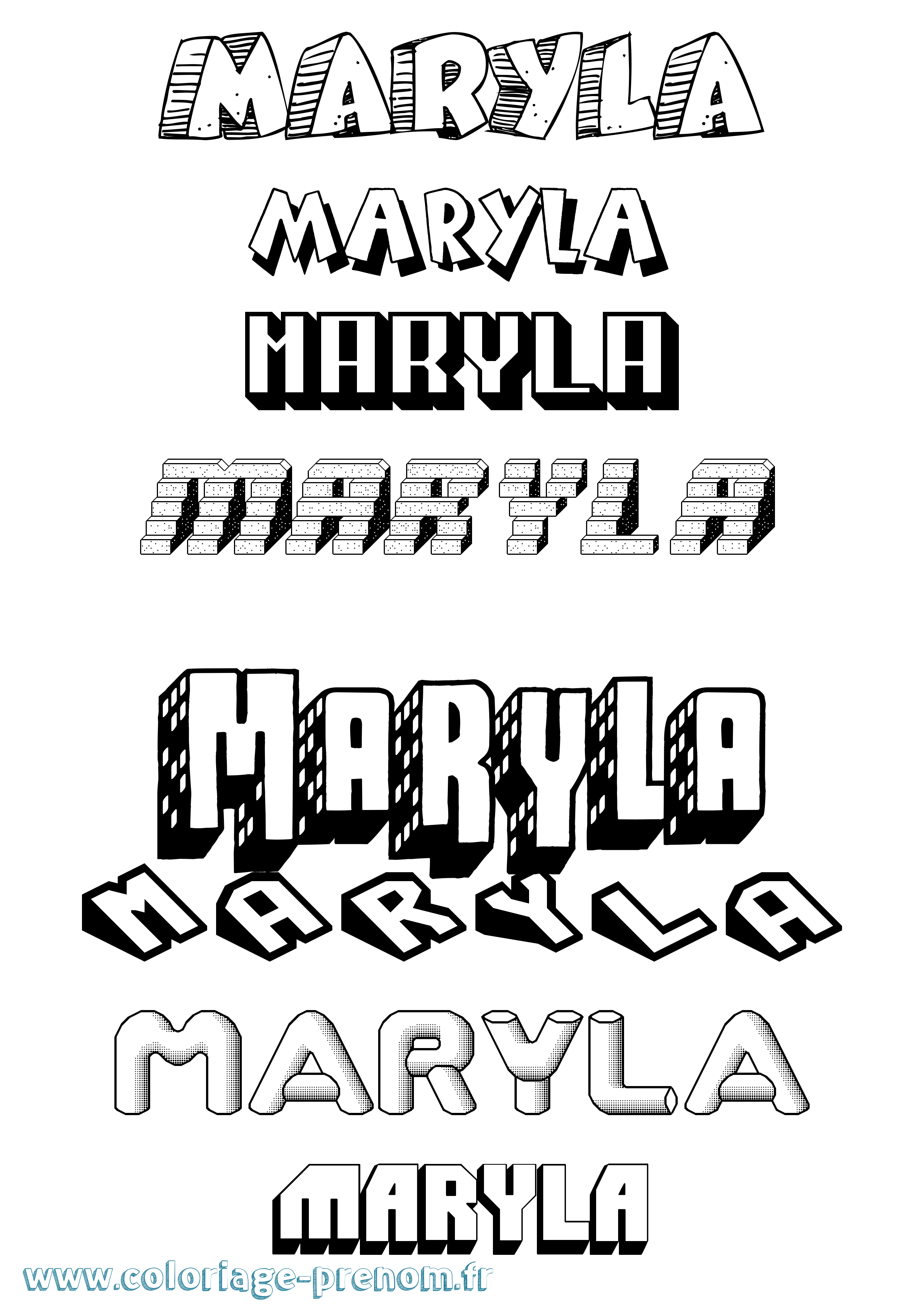 Coloriage prénom Maryla Effet 3D