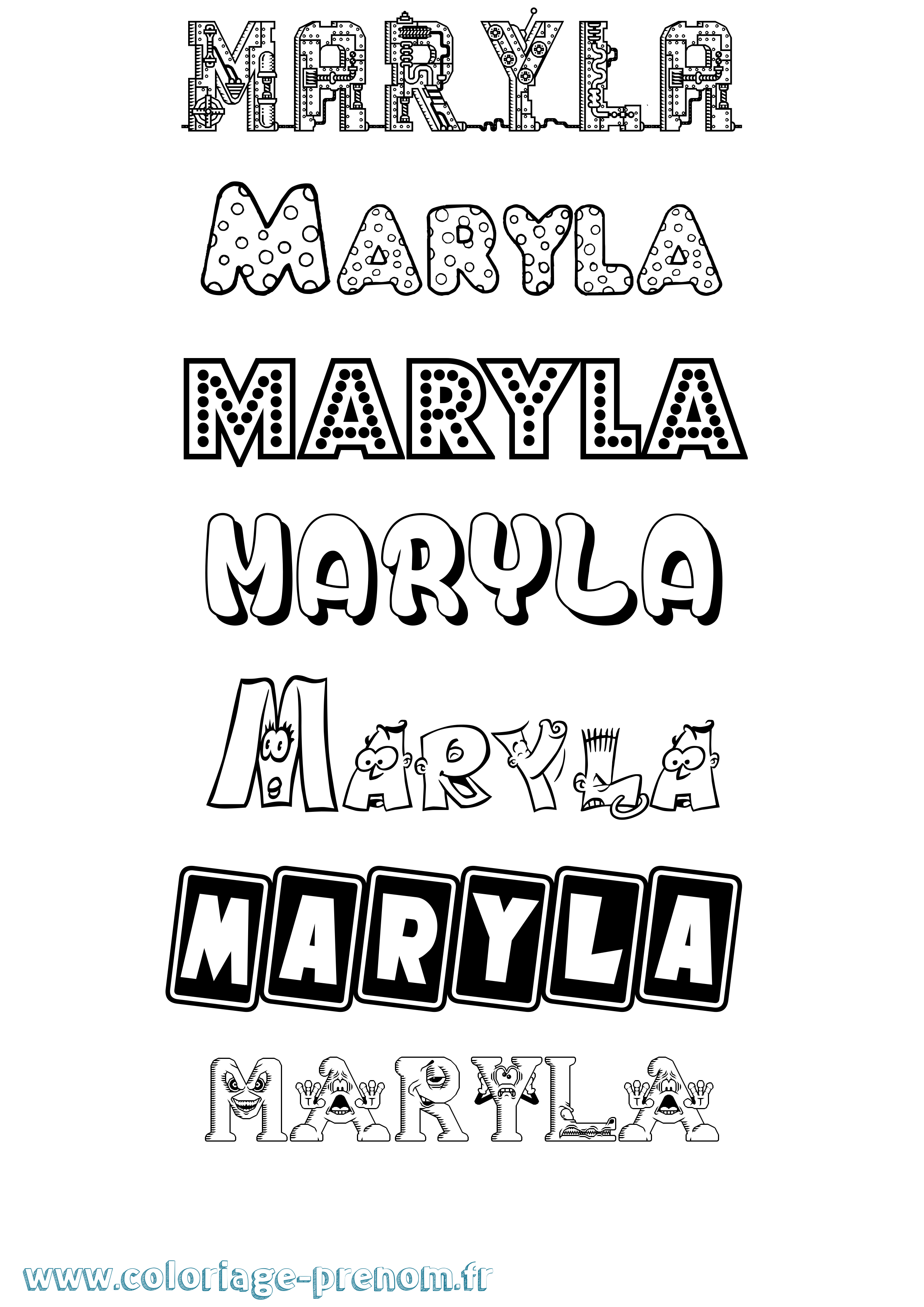 Coloriage prénom Maryla Fun
