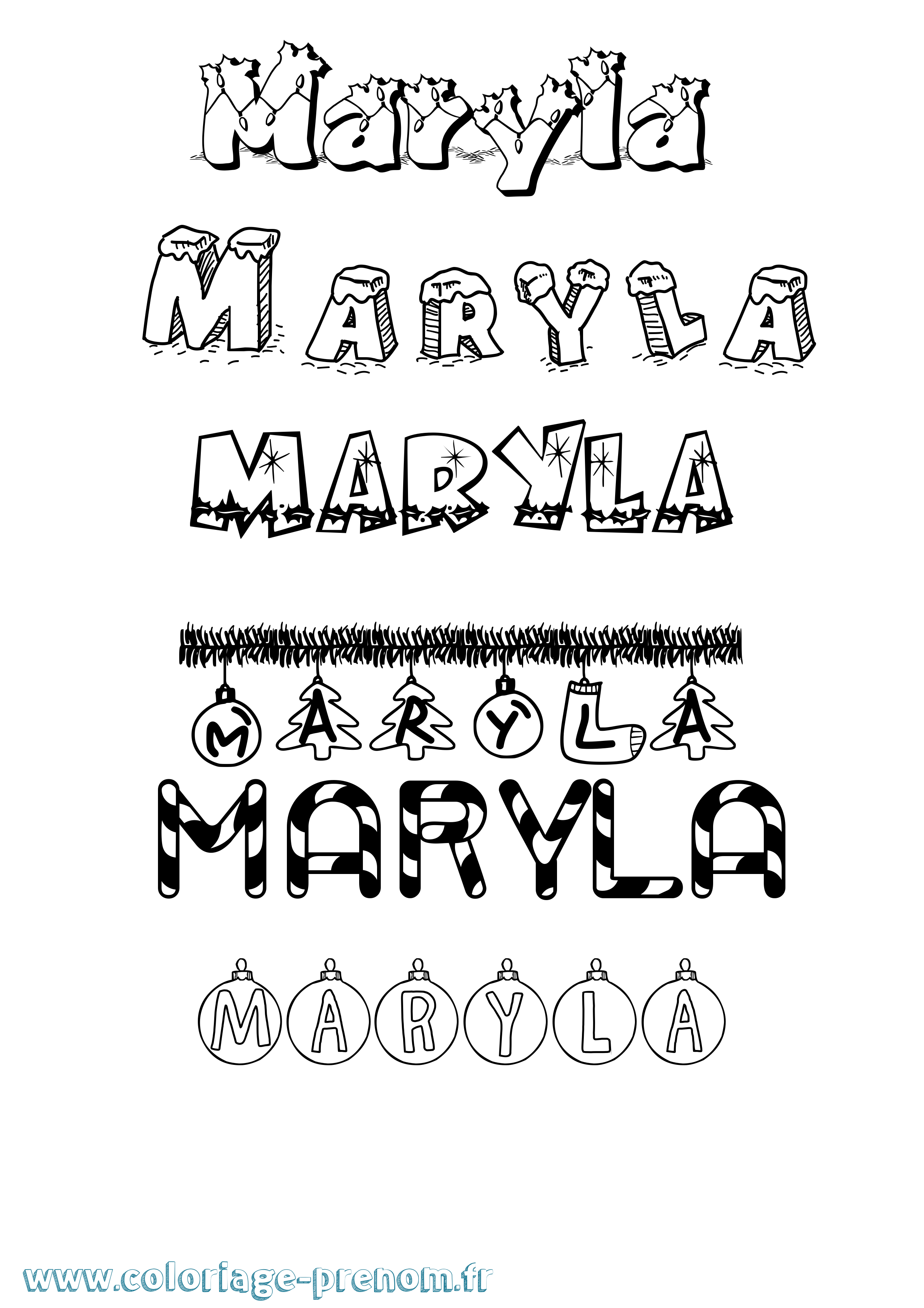 Coloriage prénom Maryla Noël