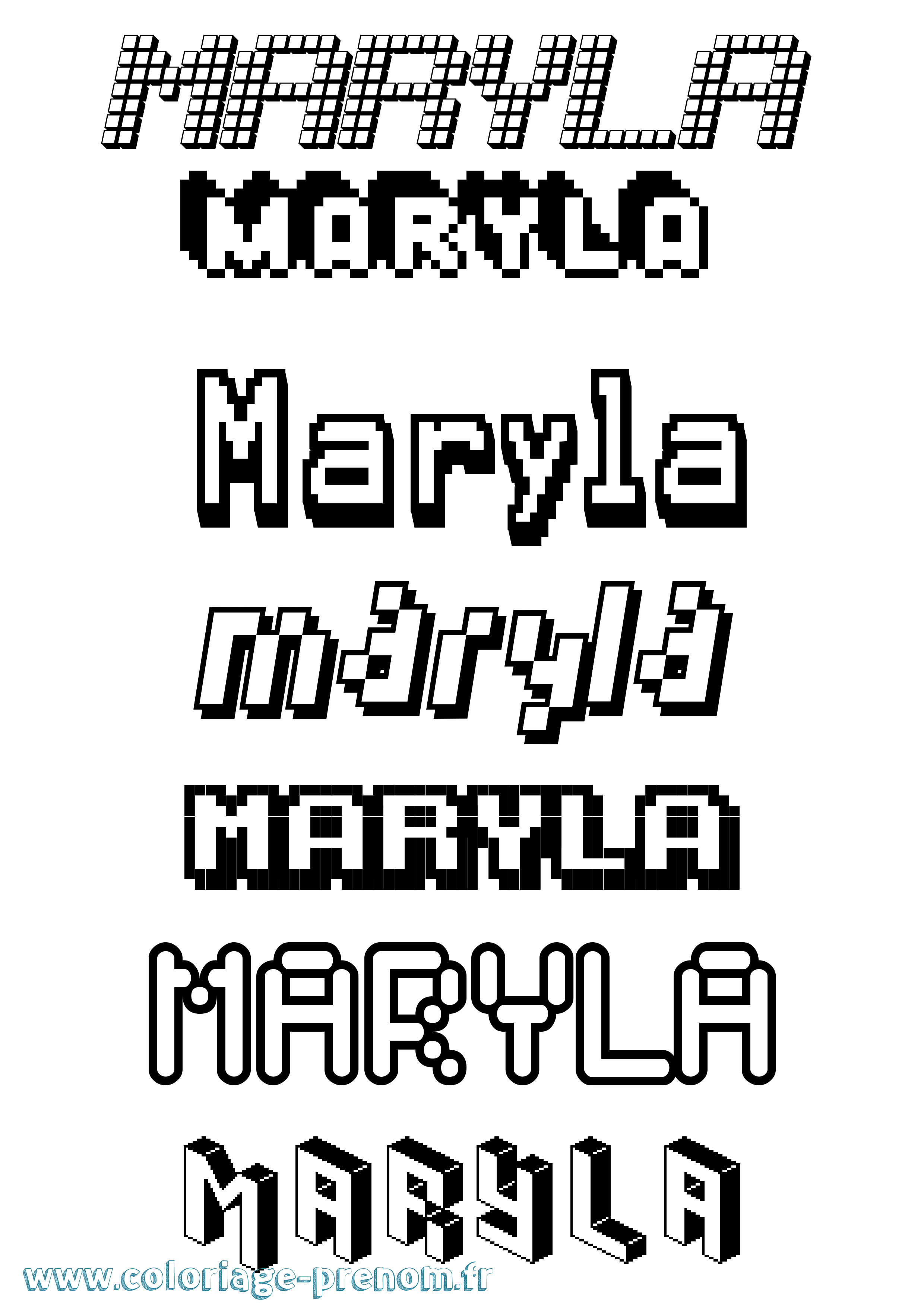 Coloriage prénom Maryla Pixel