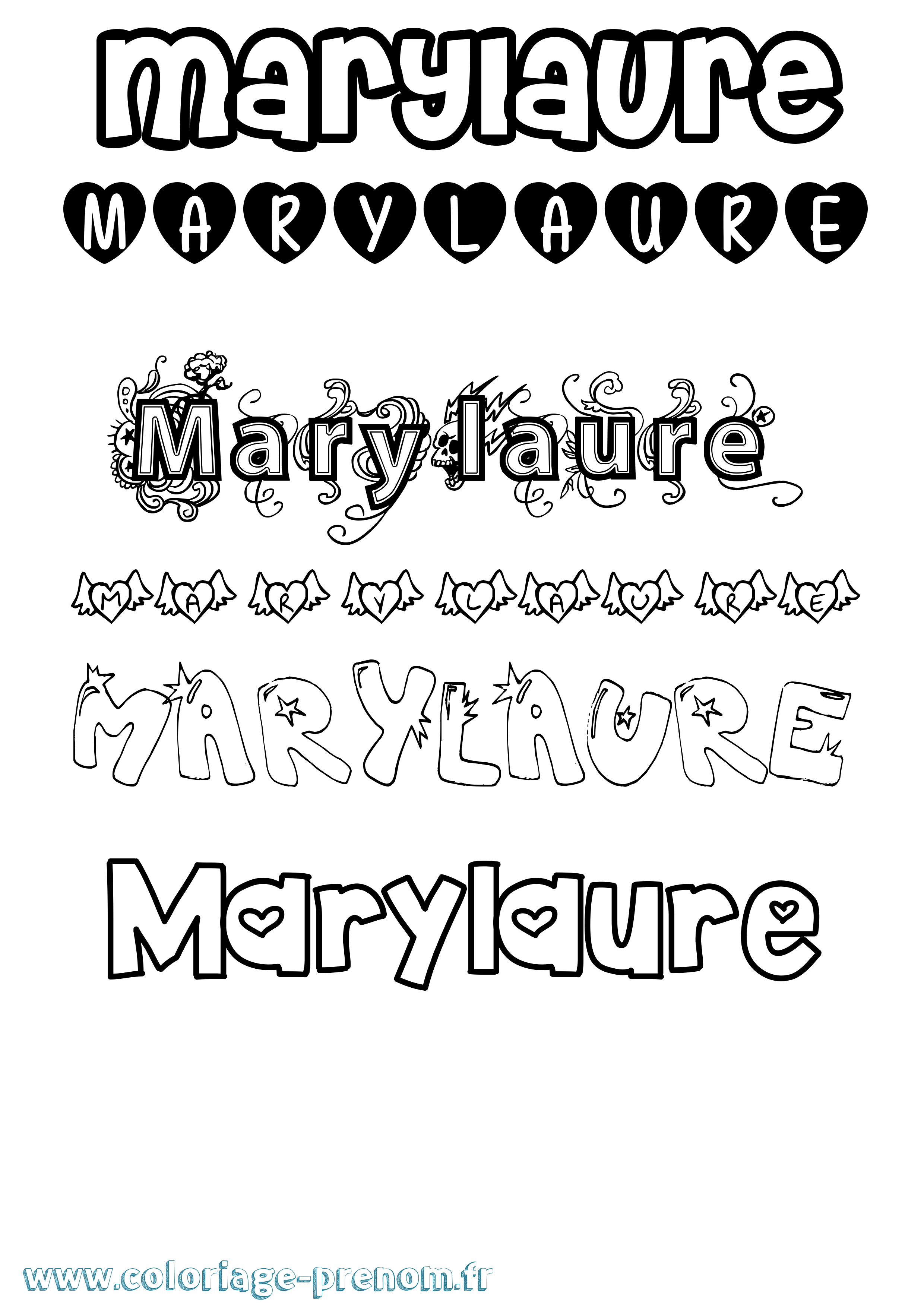Coloriage prénom Marylaure Girly