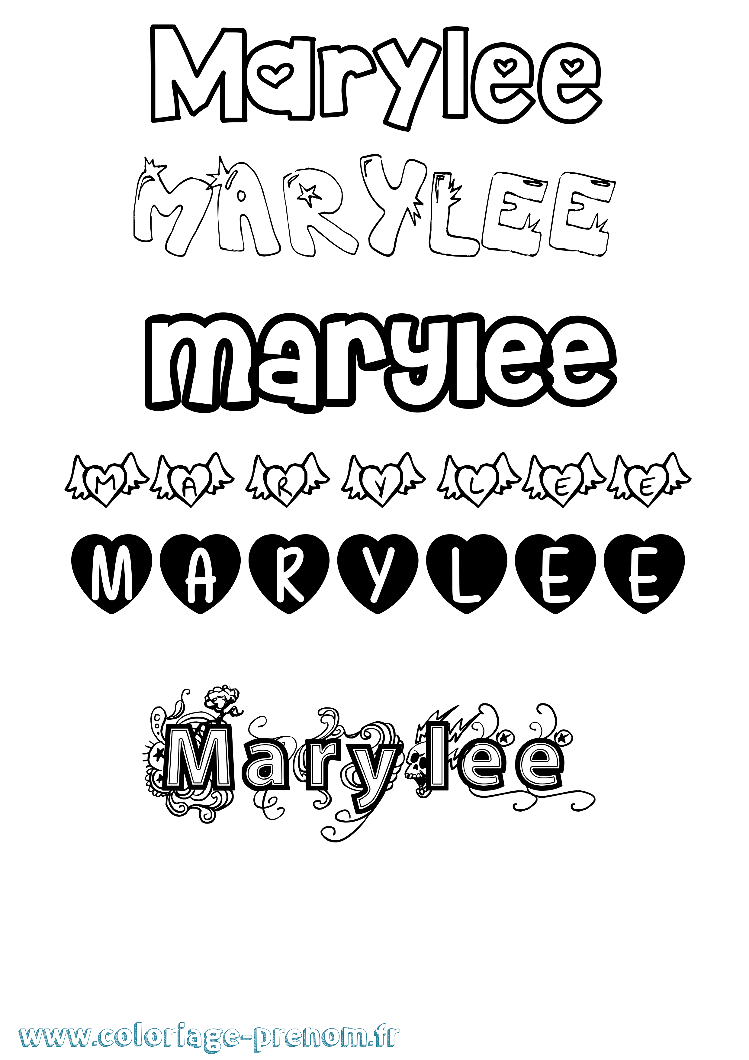 Coloriage prénom Marylee Girly