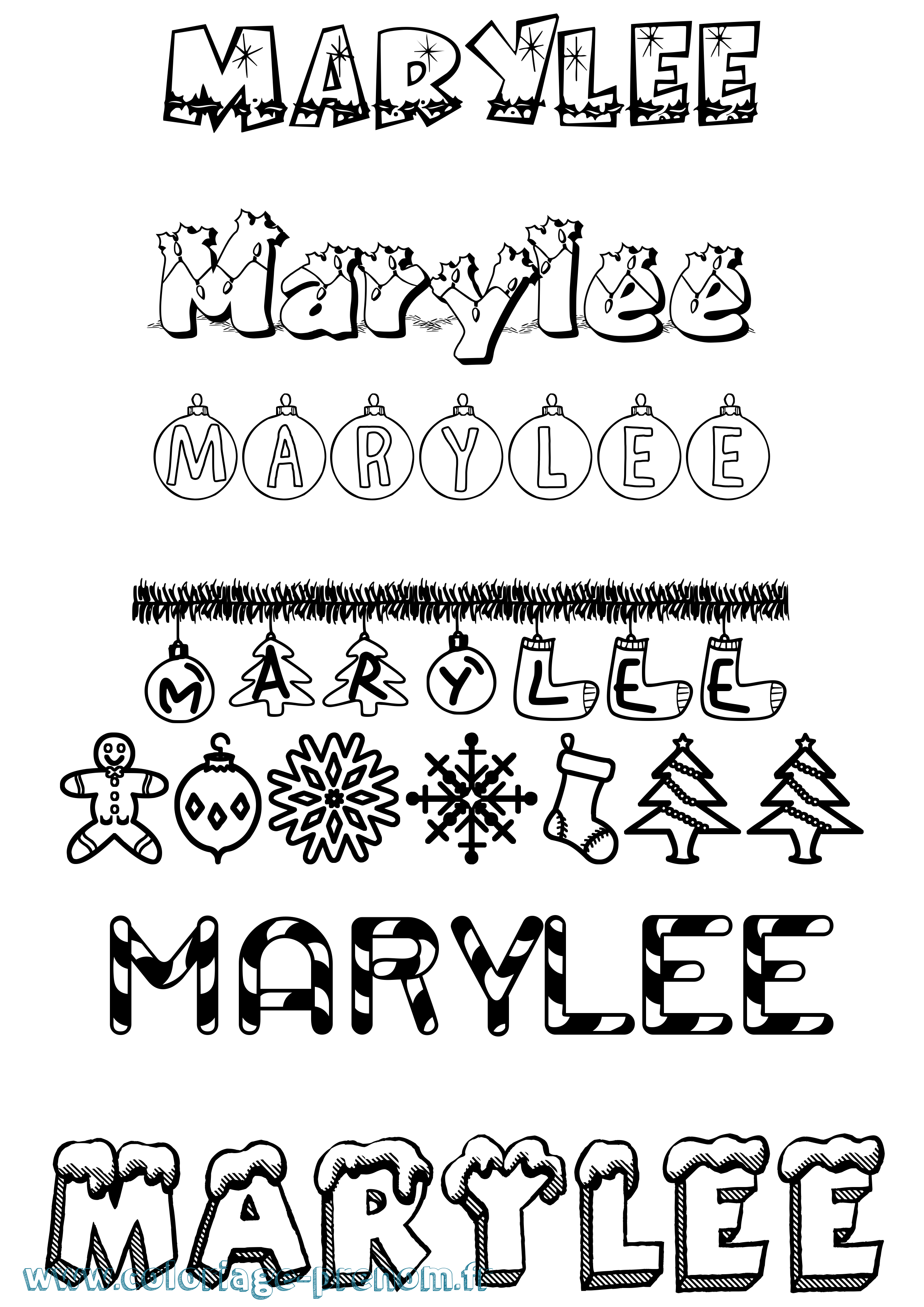 Coloriage prénom Marylee Noël