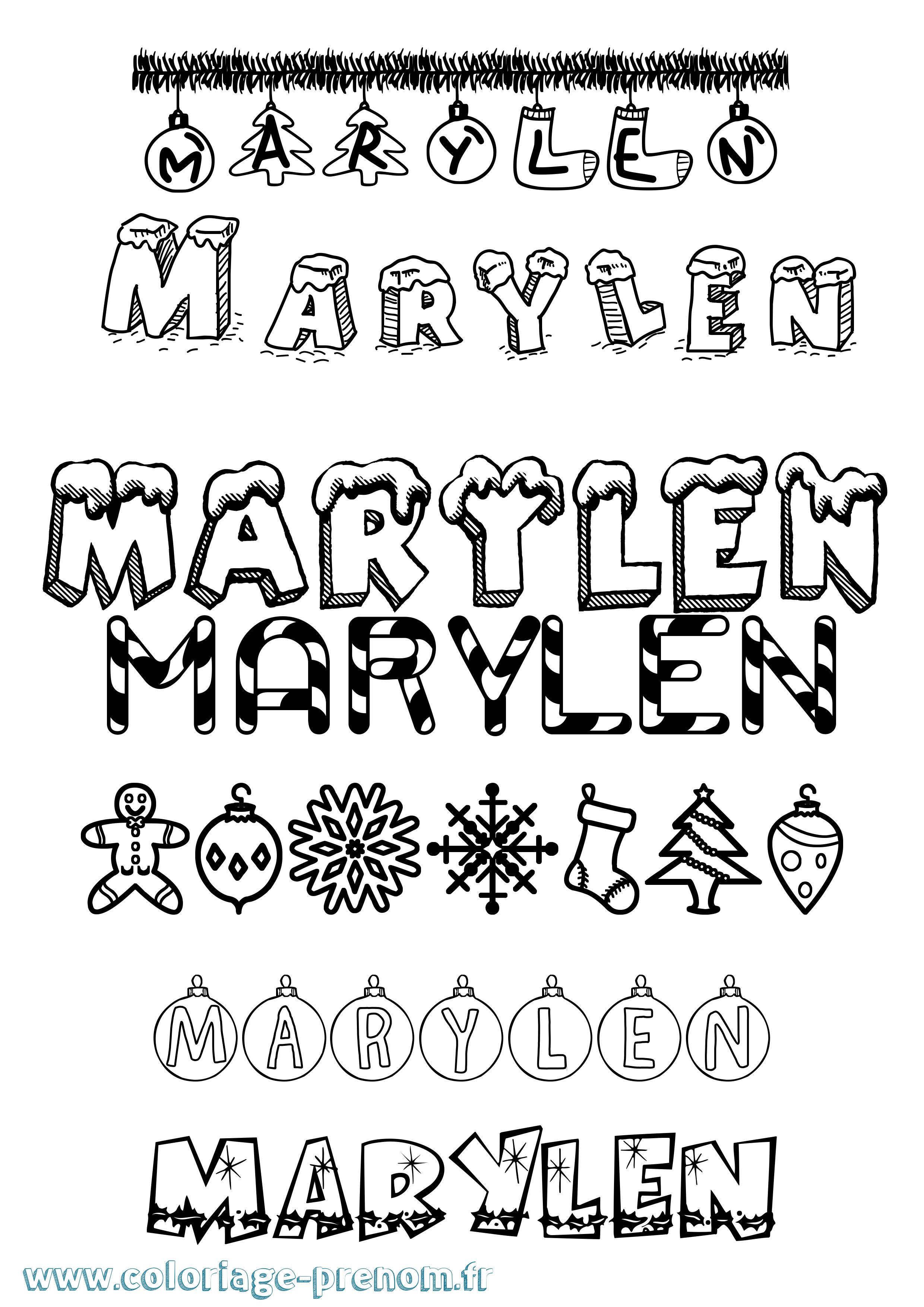 Coloriage prénom Marylen Noël
