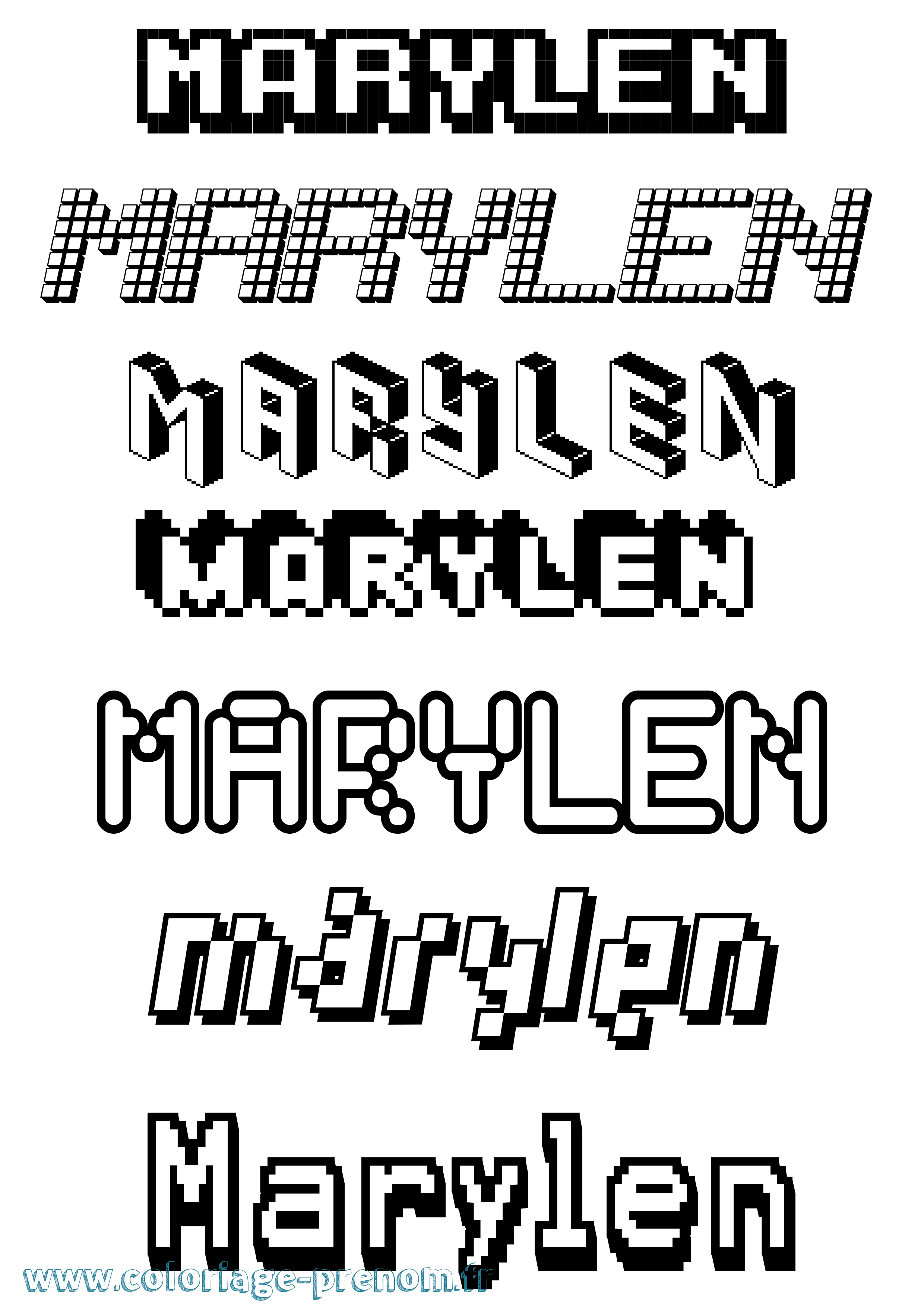 Coloriage prénom Marylen Pixel