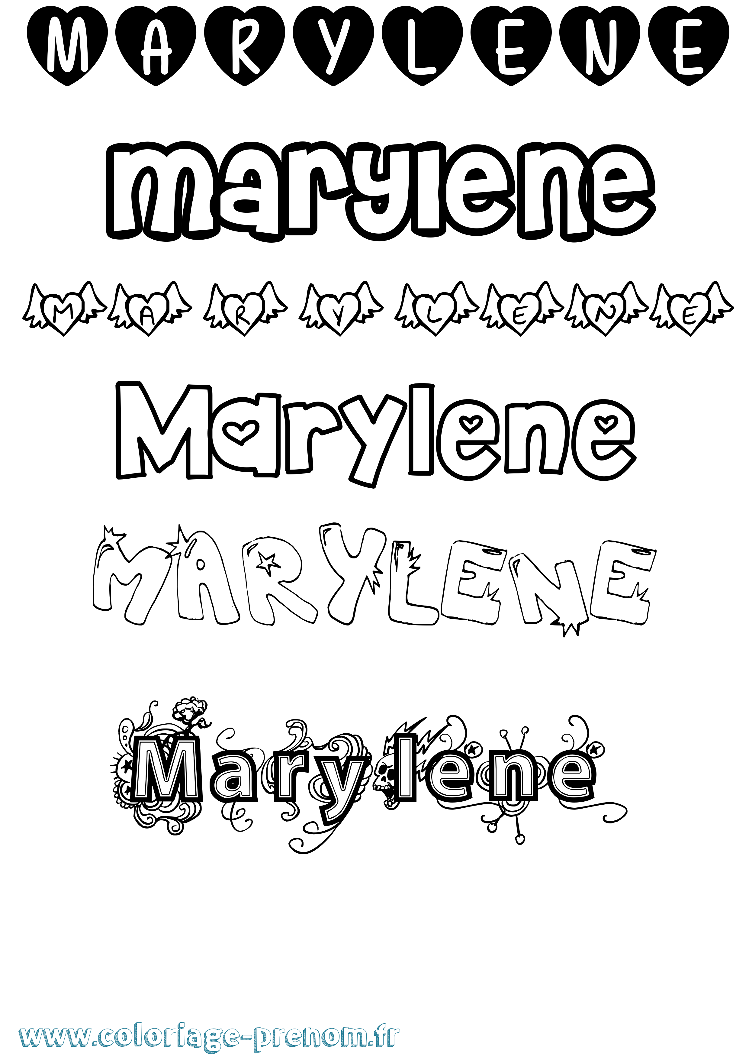 Coloriage prénom Marylene Girly