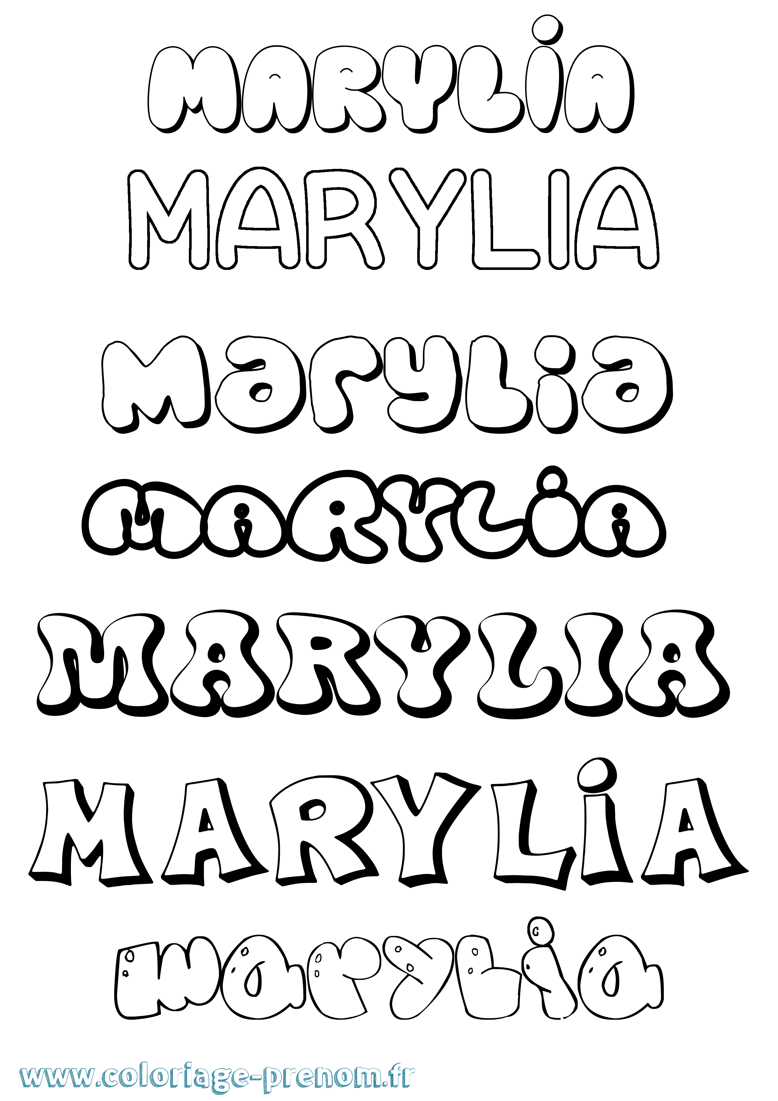 Coloriage prénom Marylia Bubble