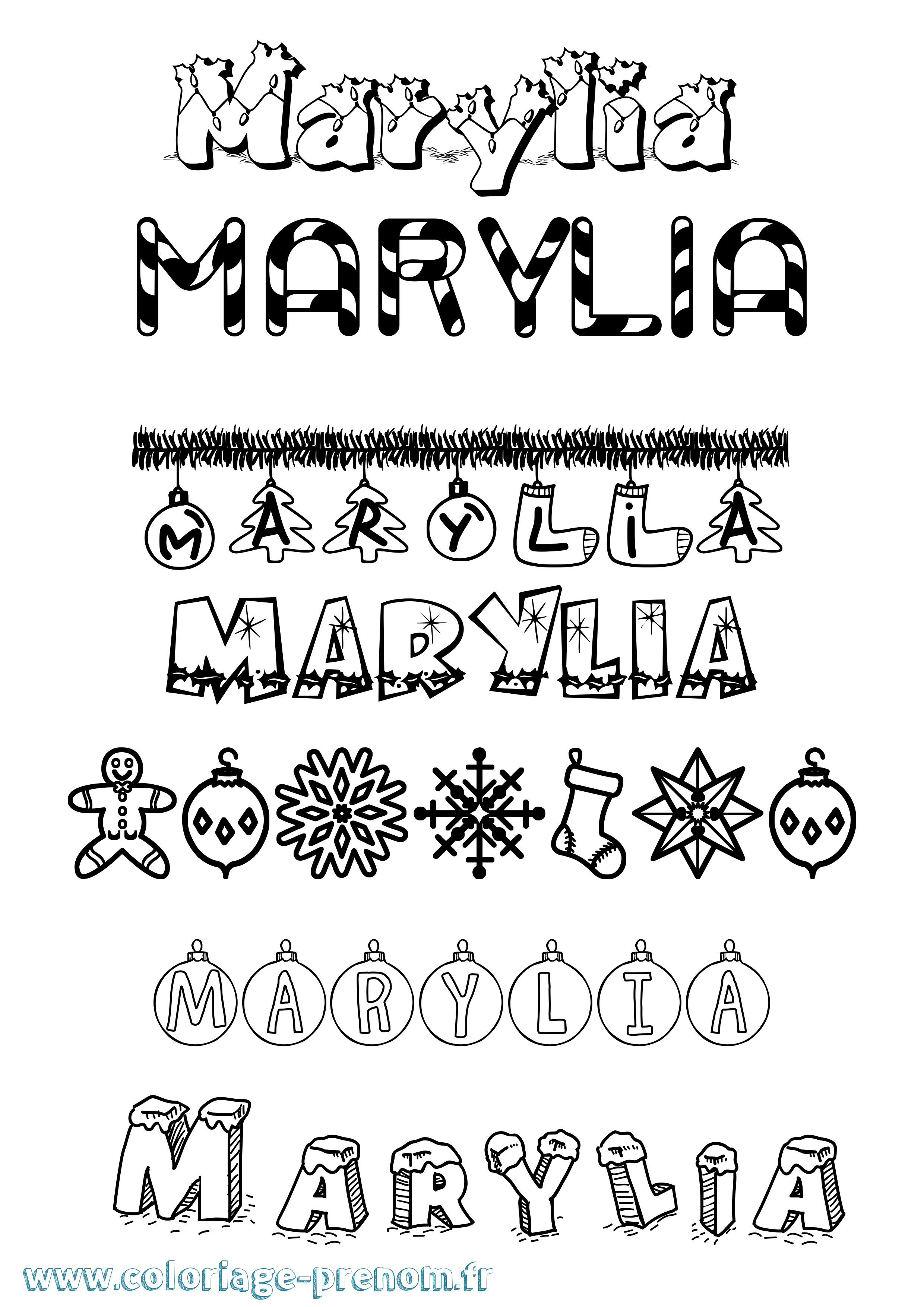 Coloriage prénom Marylia Noël