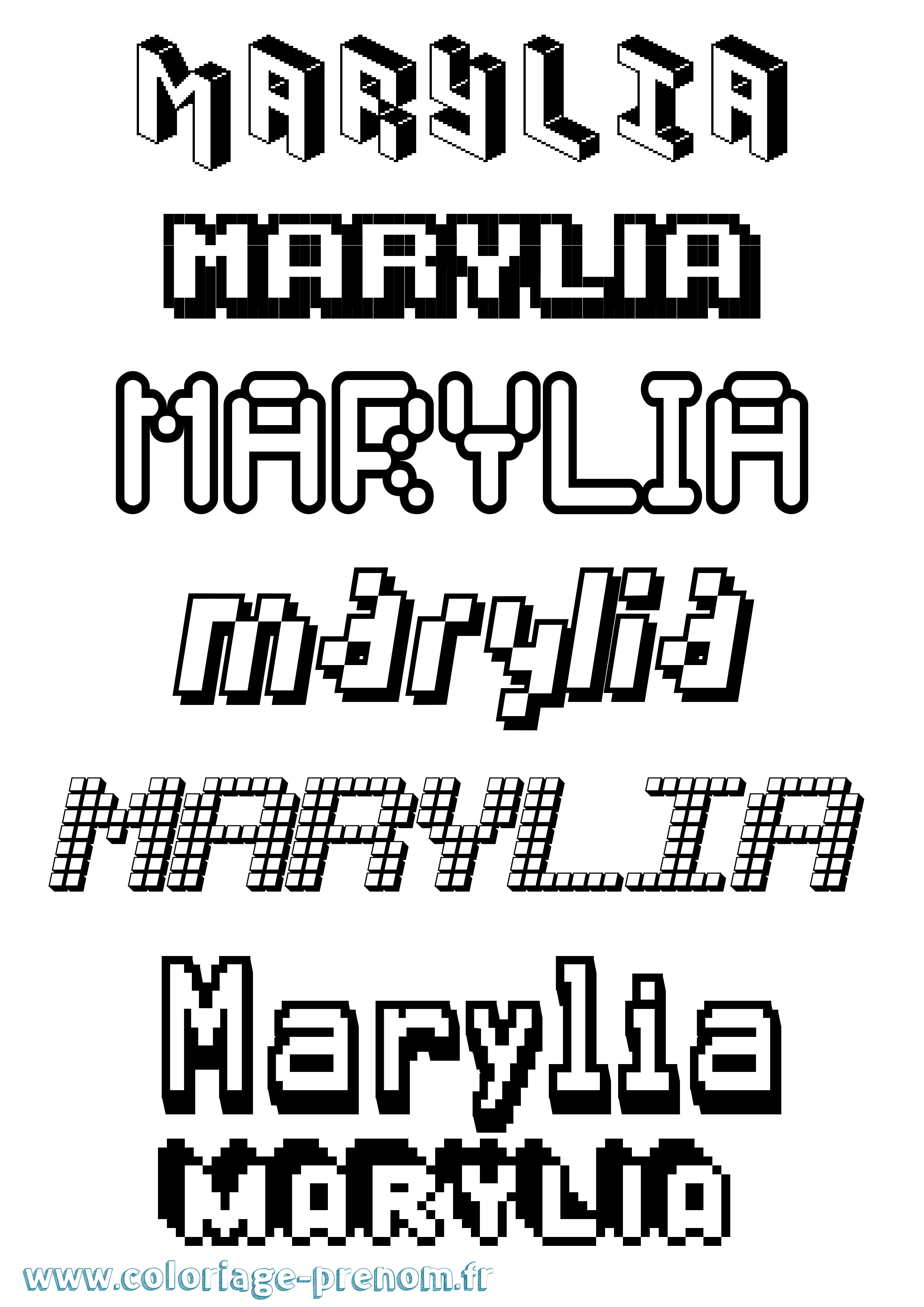 Coloriage prénom Marylia Pixel