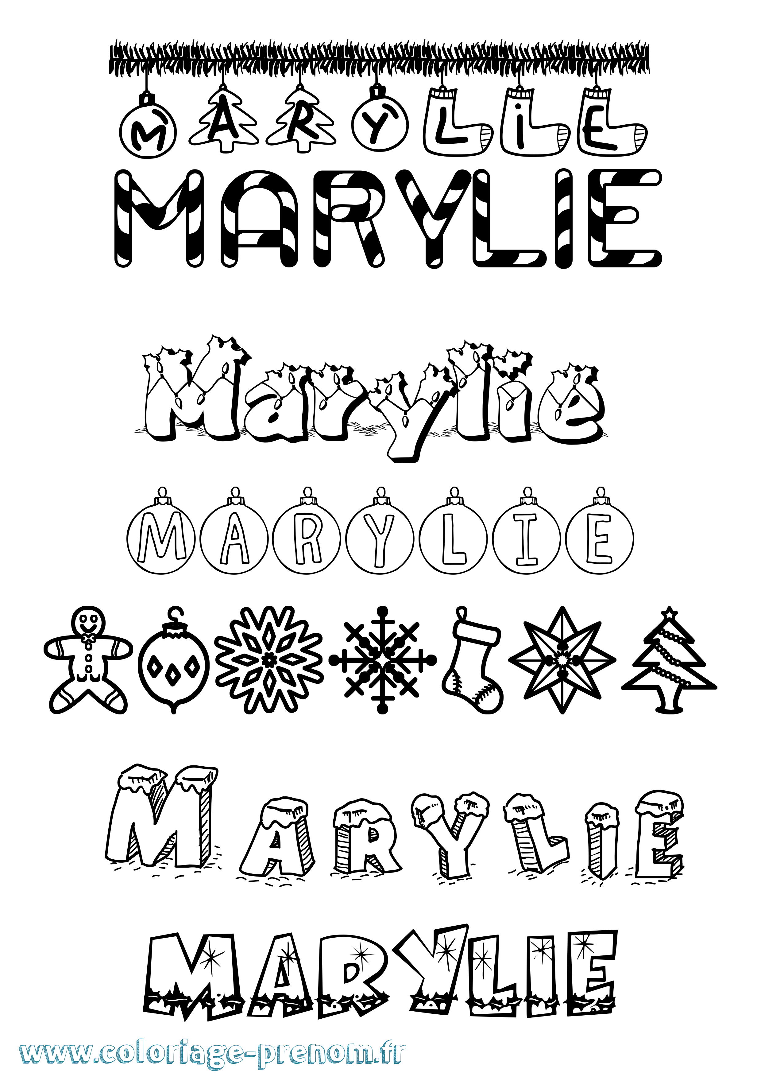 Coloriage prénom Marylie Noël