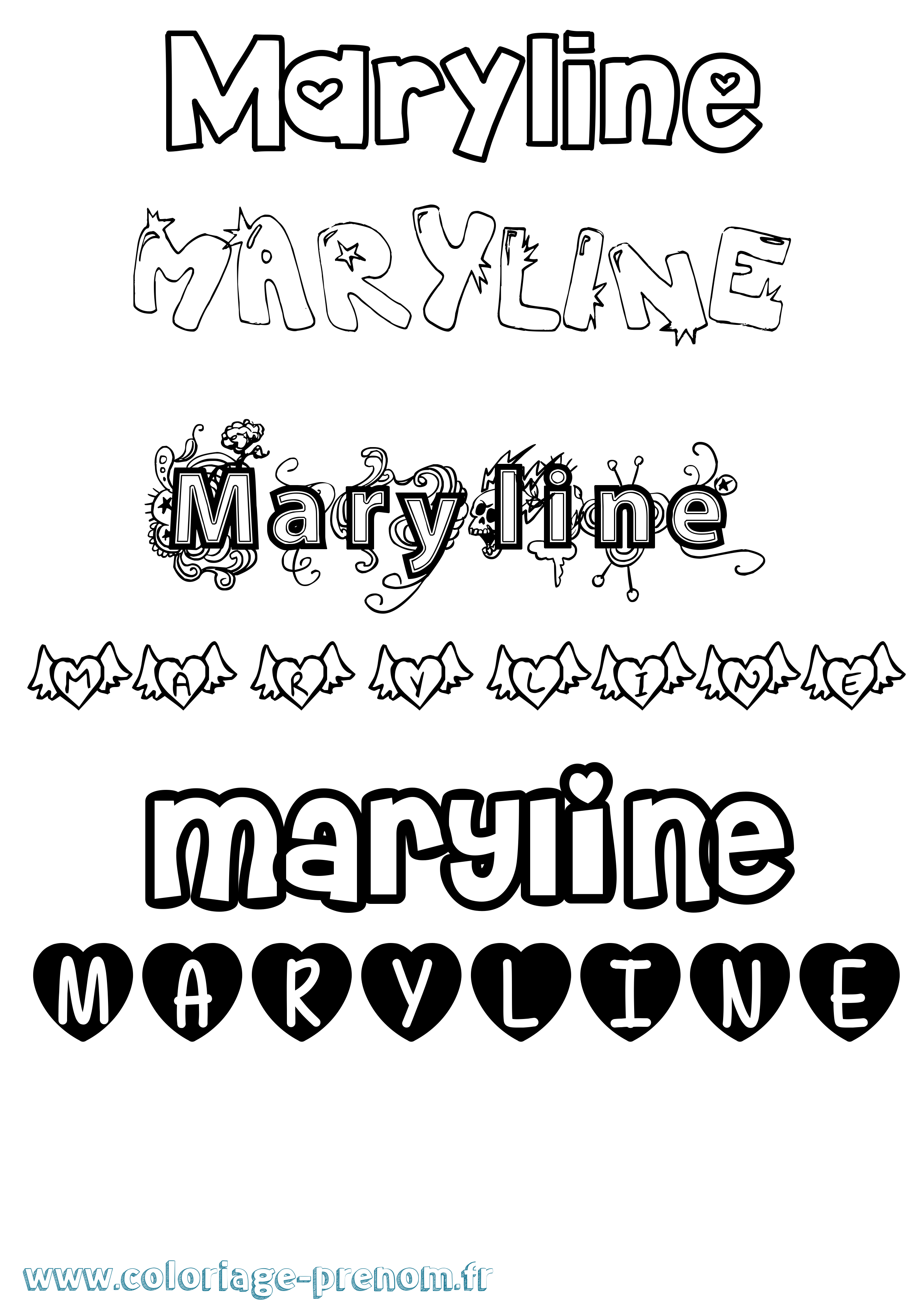 Coloriage prénom Maryline Girly