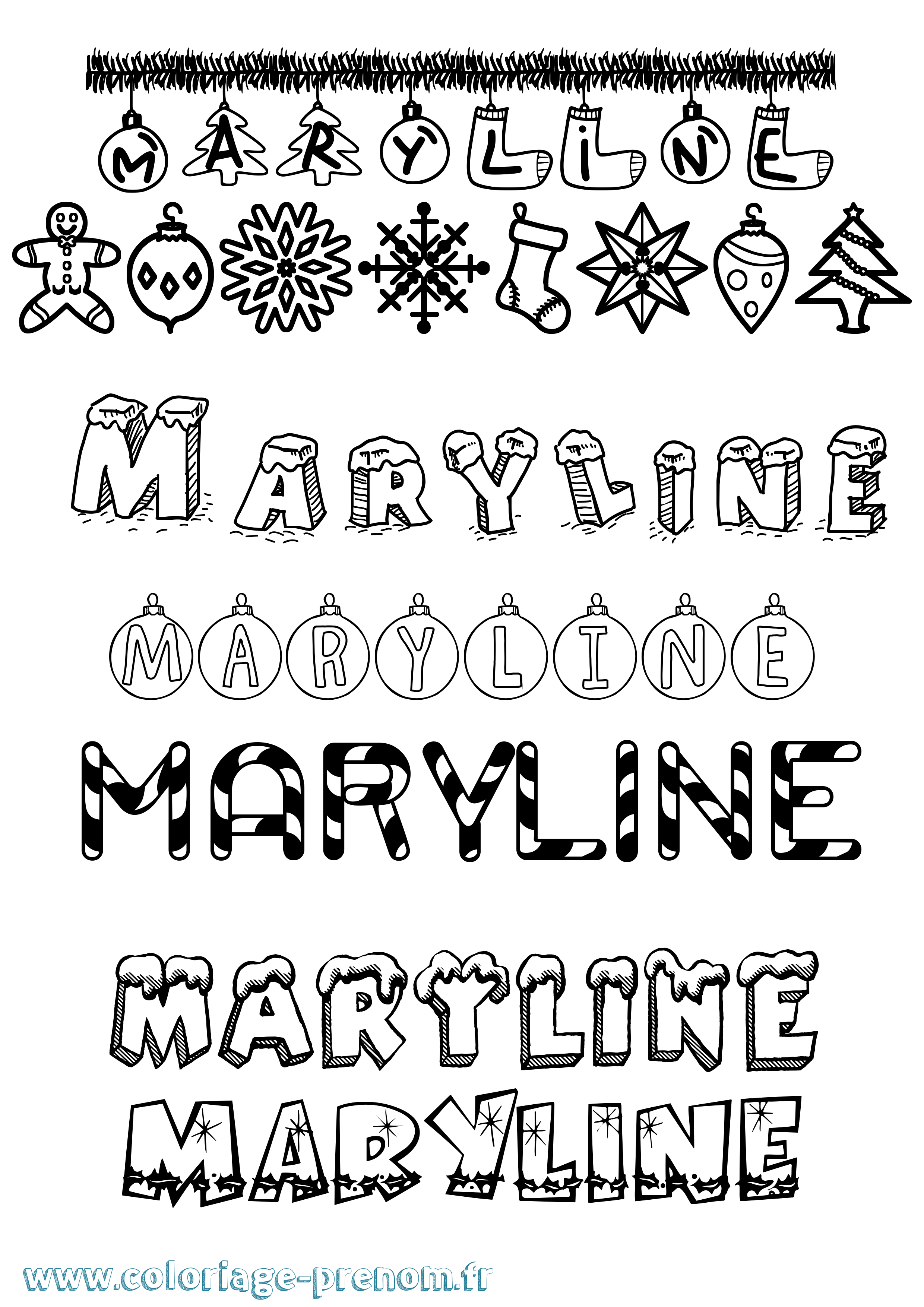 Coloriage prénom Maryline Noël