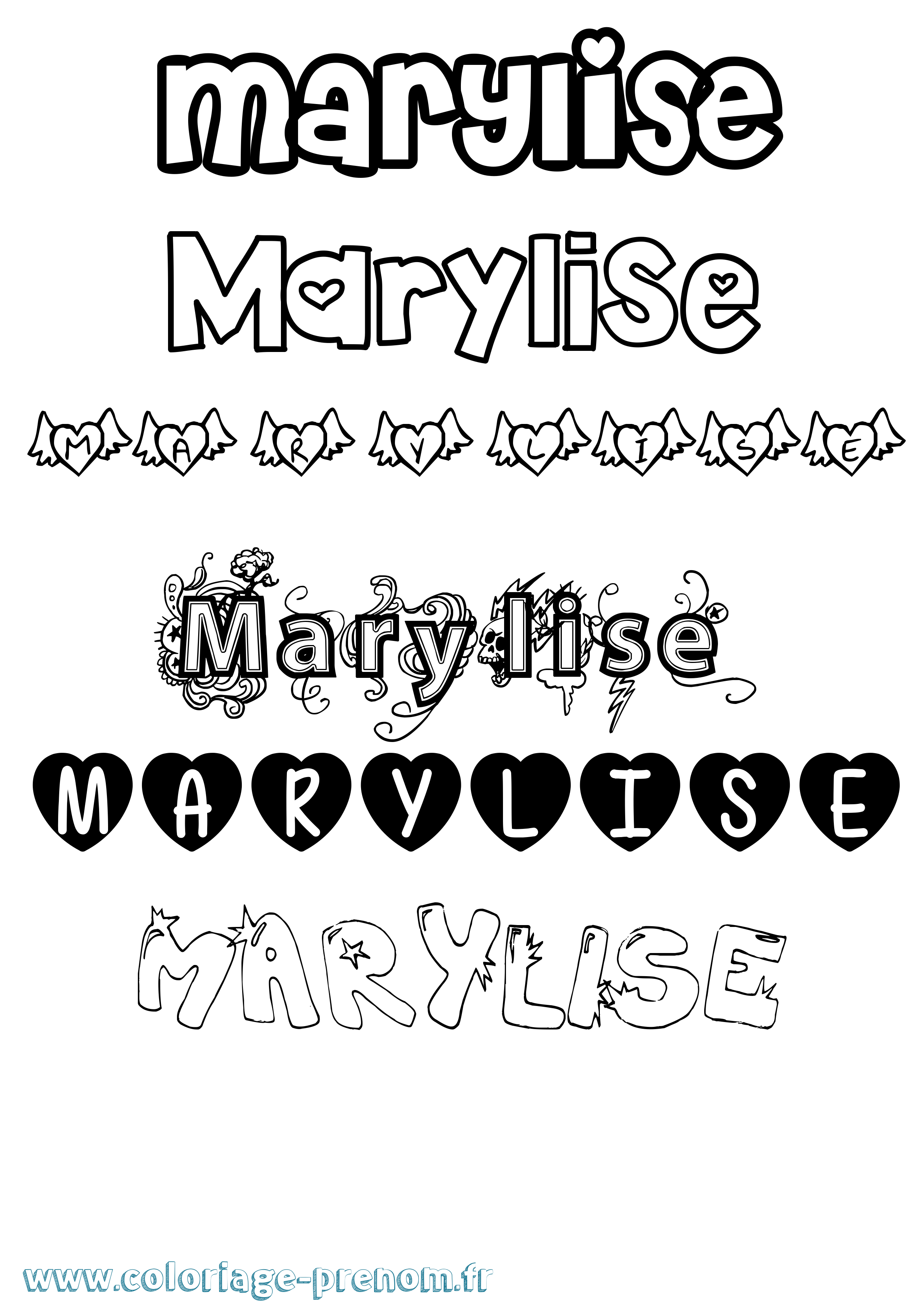 Coloriage prénom Marylise Girly