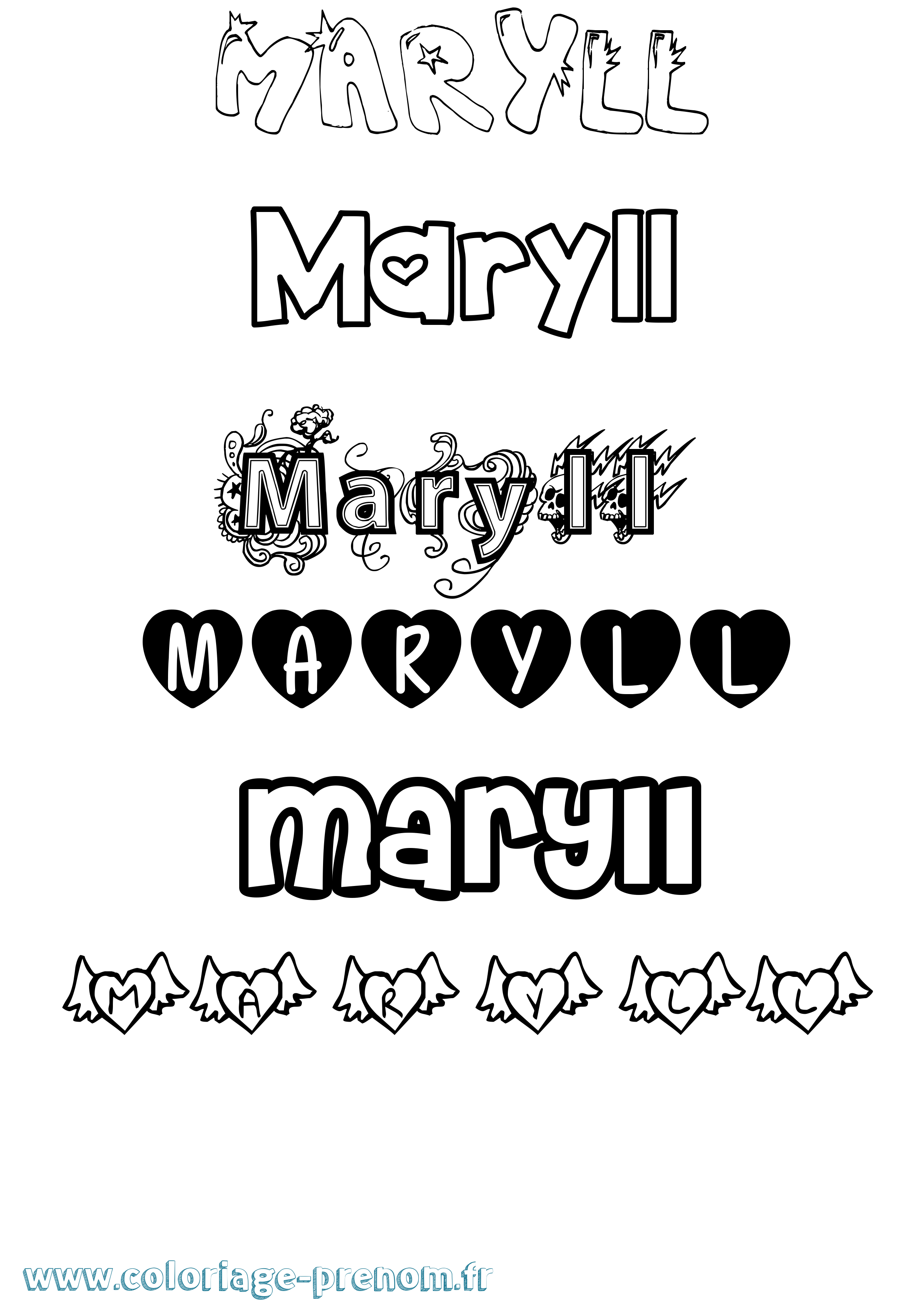 Coloriage prénom Maryll Girly
