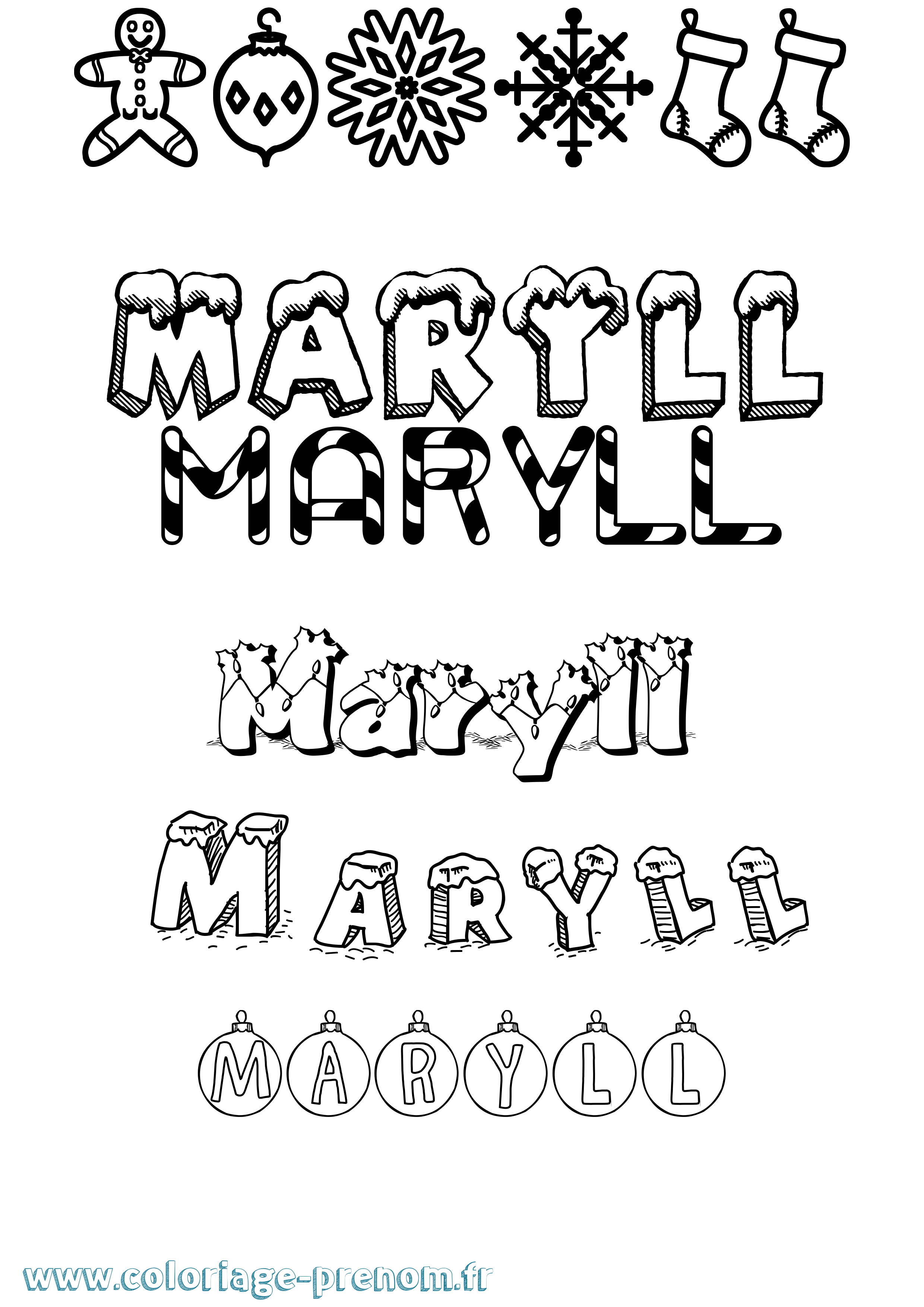 Coloriage prénom Maryll Noël