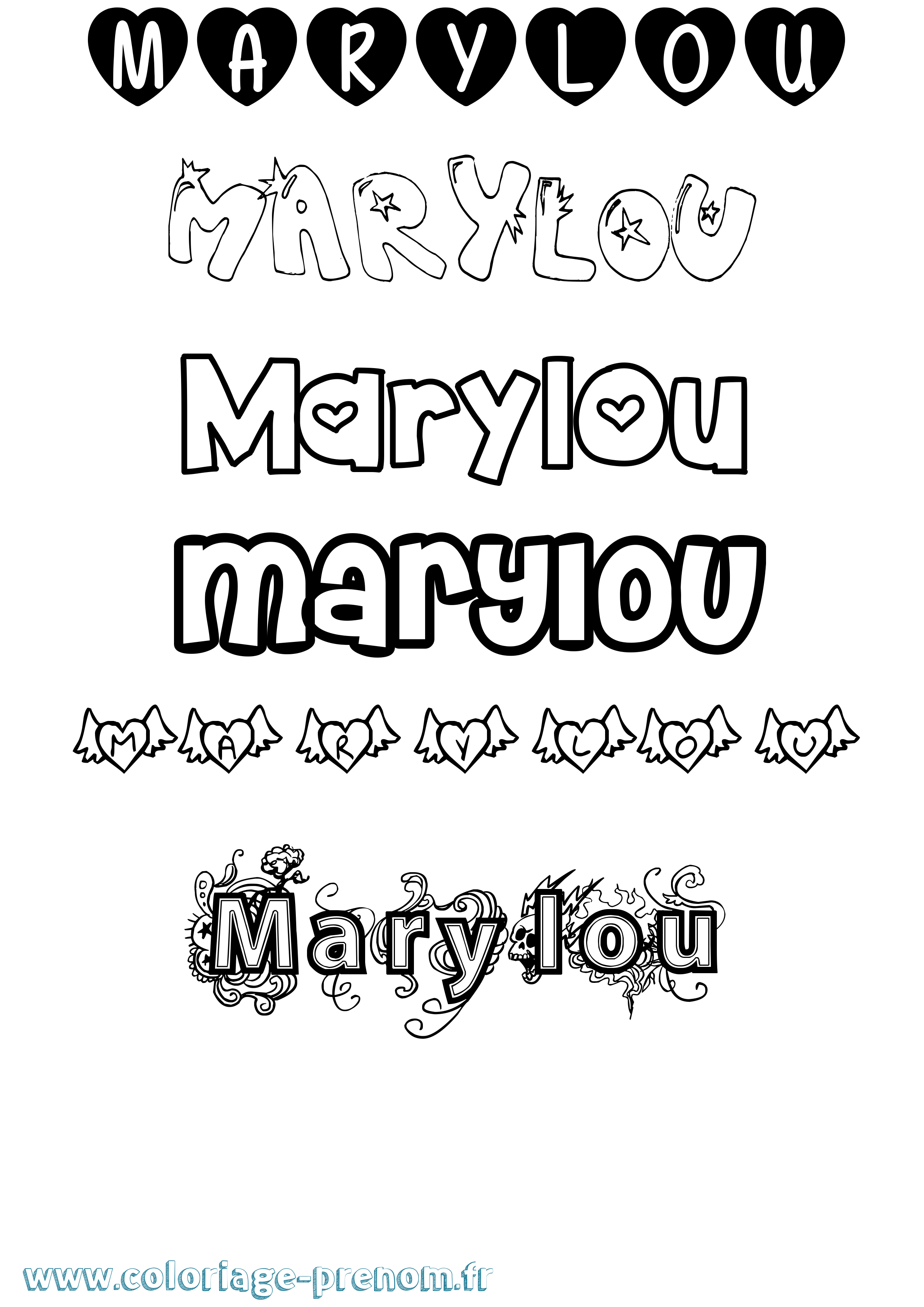 Coloriage prénom Marylou Girly
