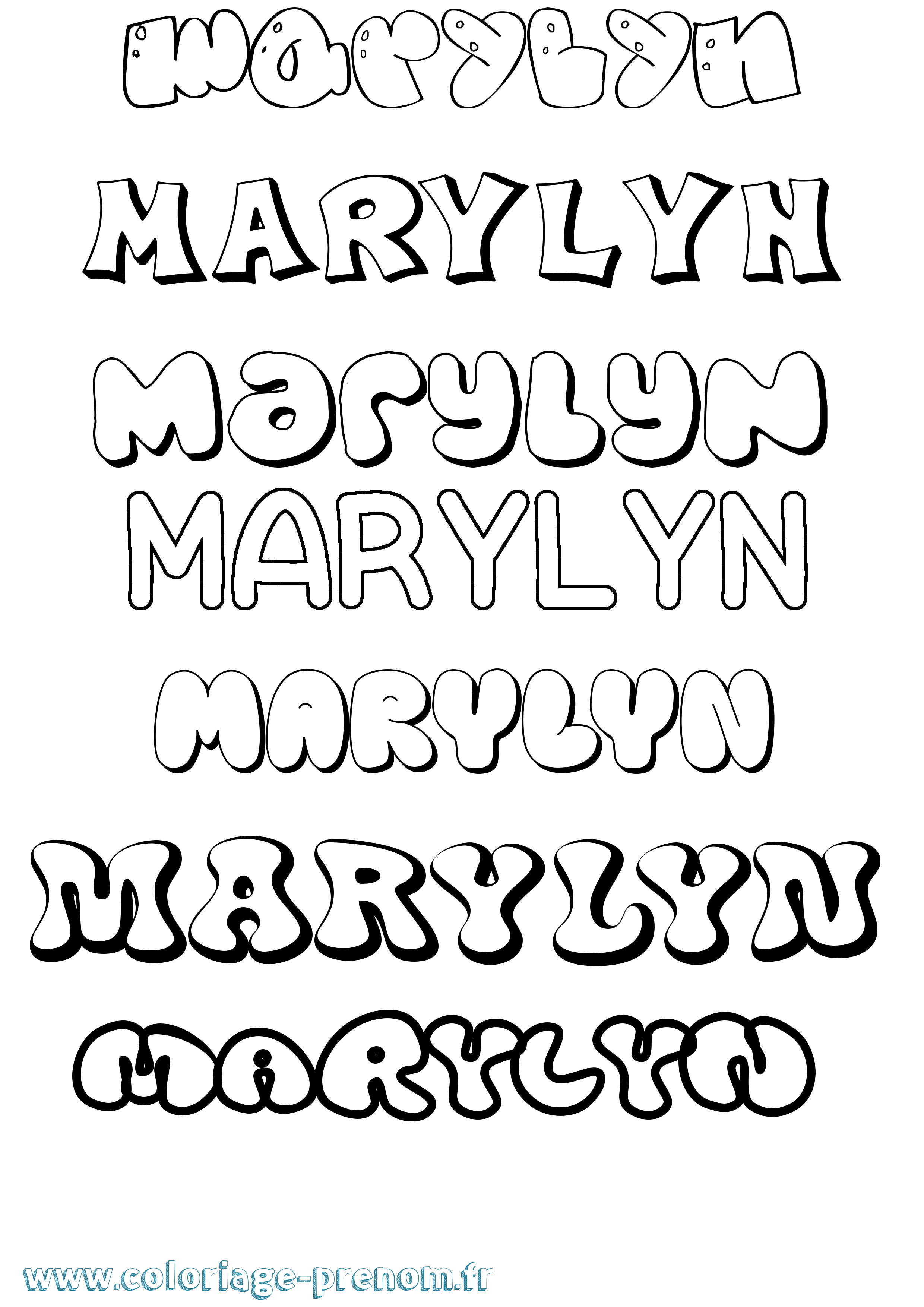 Coloriage prénom Marylyn Bubble