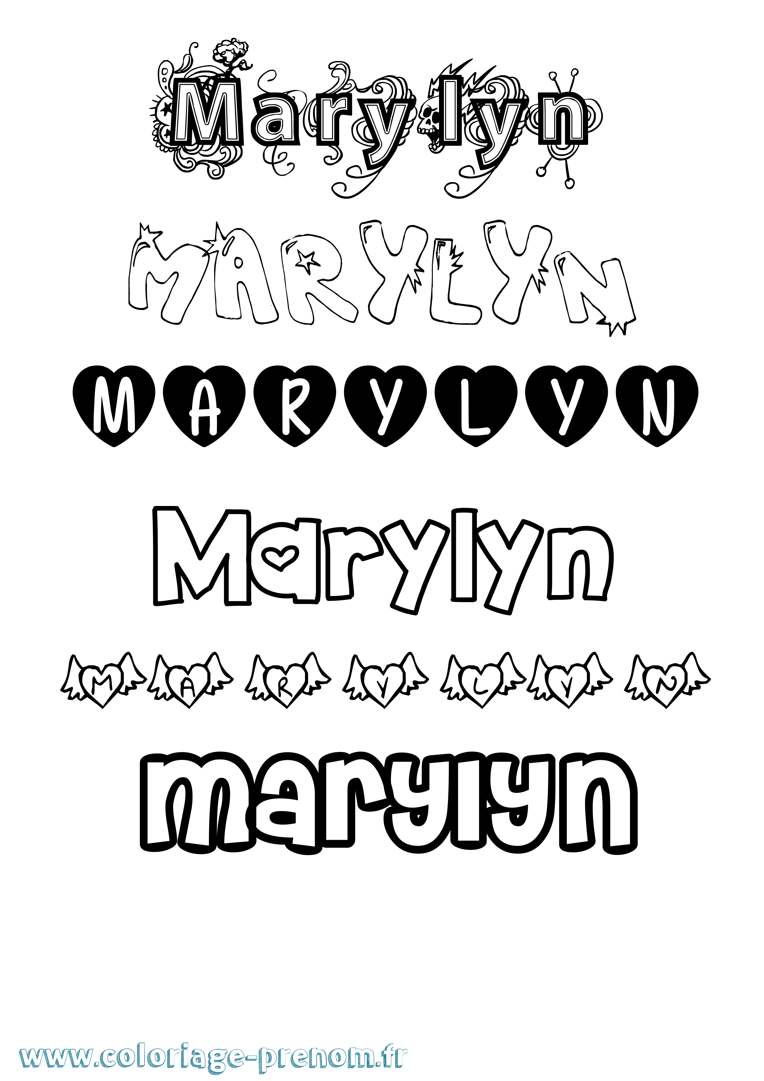 Coloriage prénom Marylyn Girly