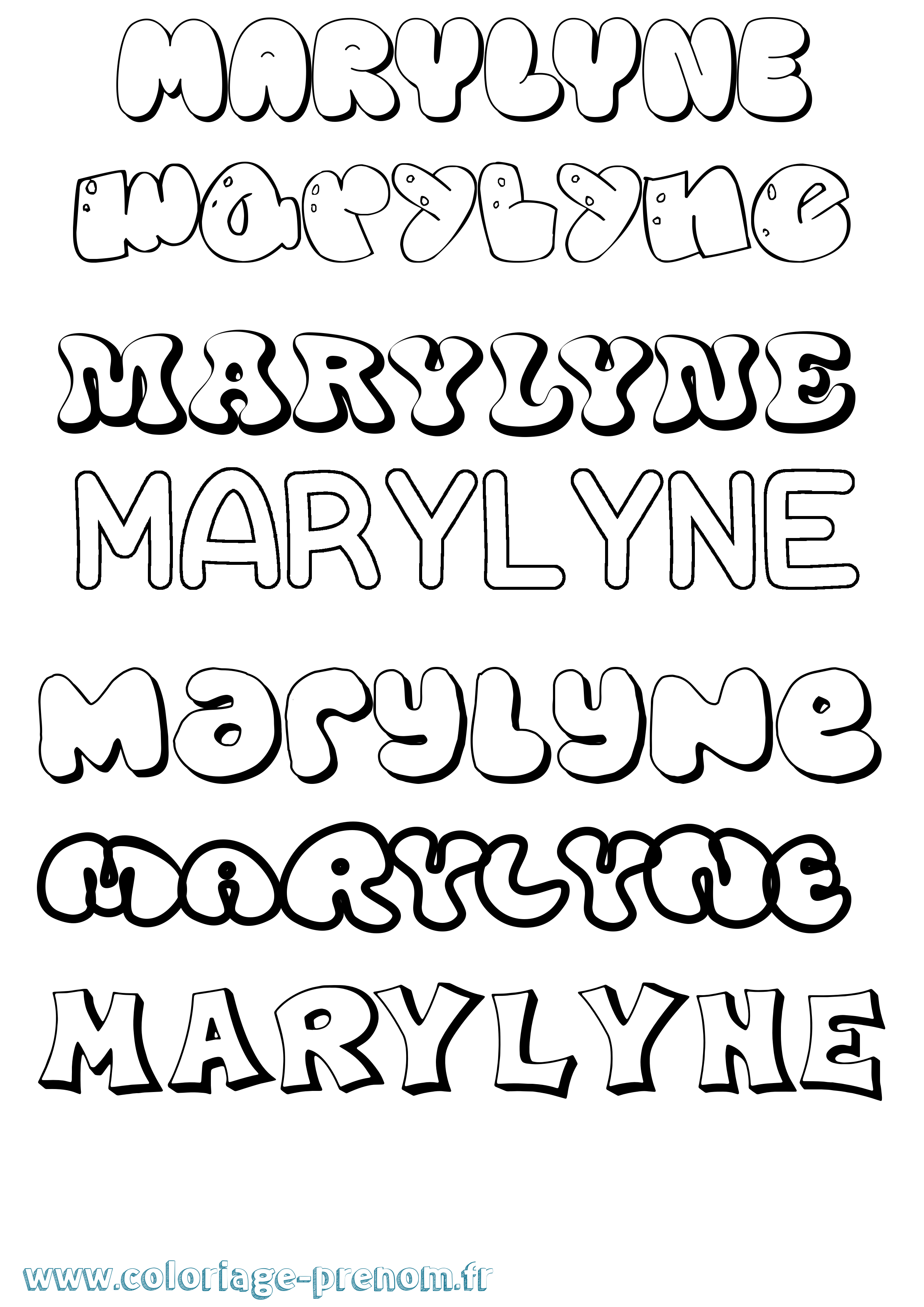 Coloriage prénom Marylyne Bubble