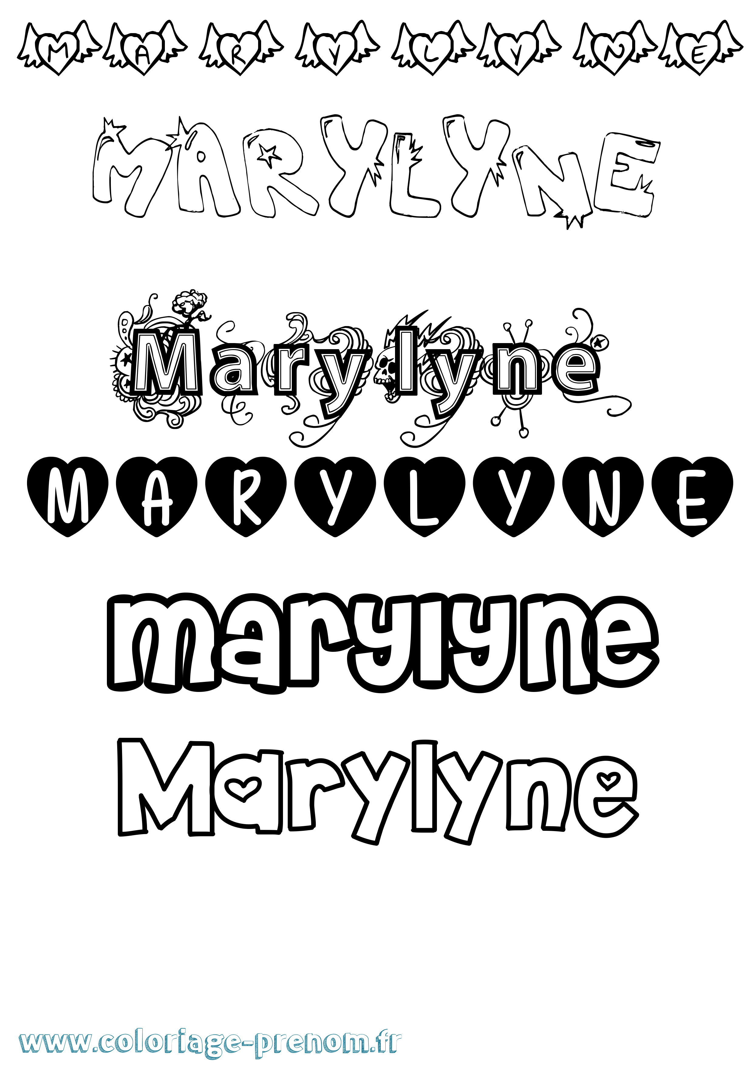 Coloriage prénom Marylyne Girly