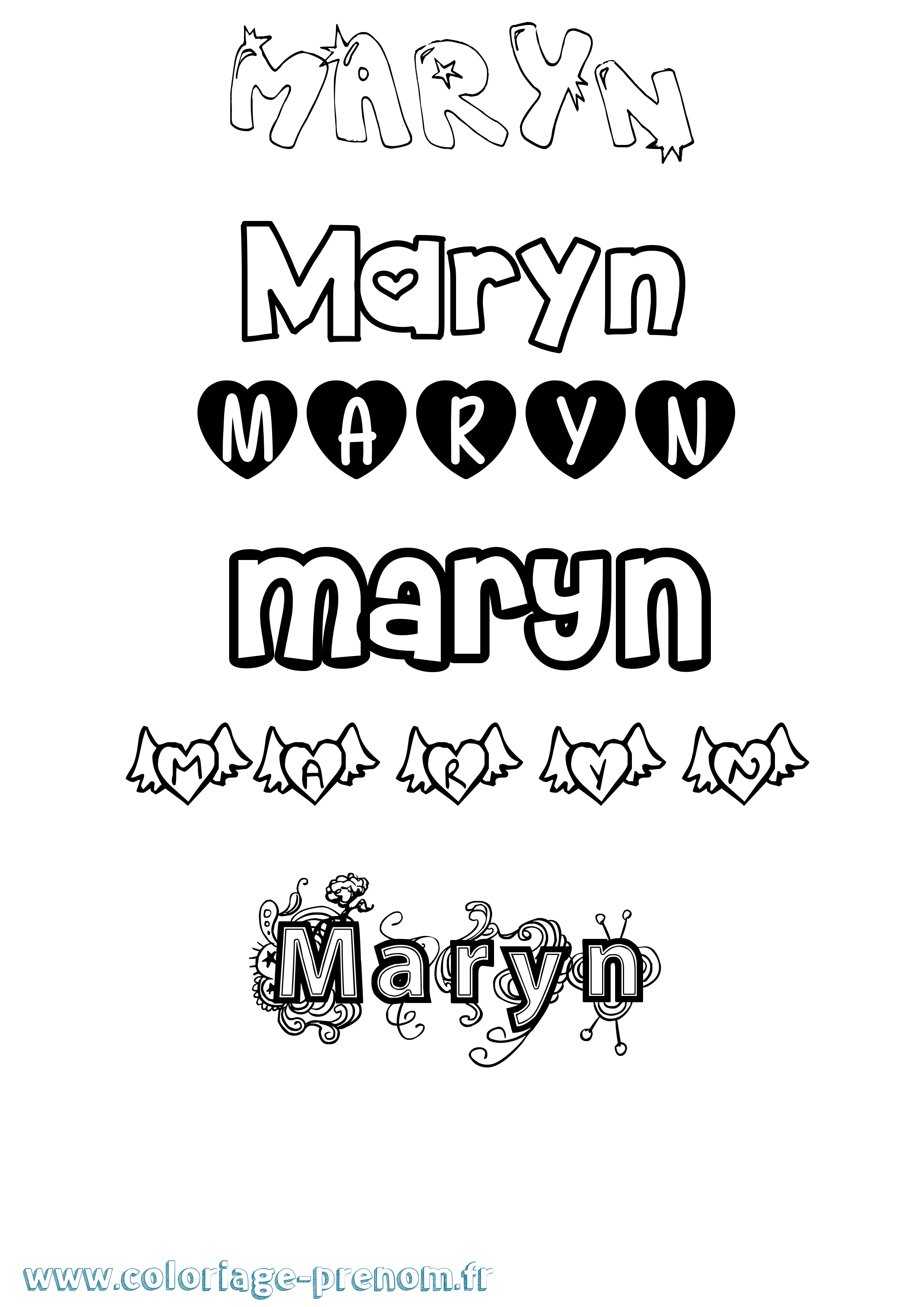 Coloriage prénom Maryn Girly