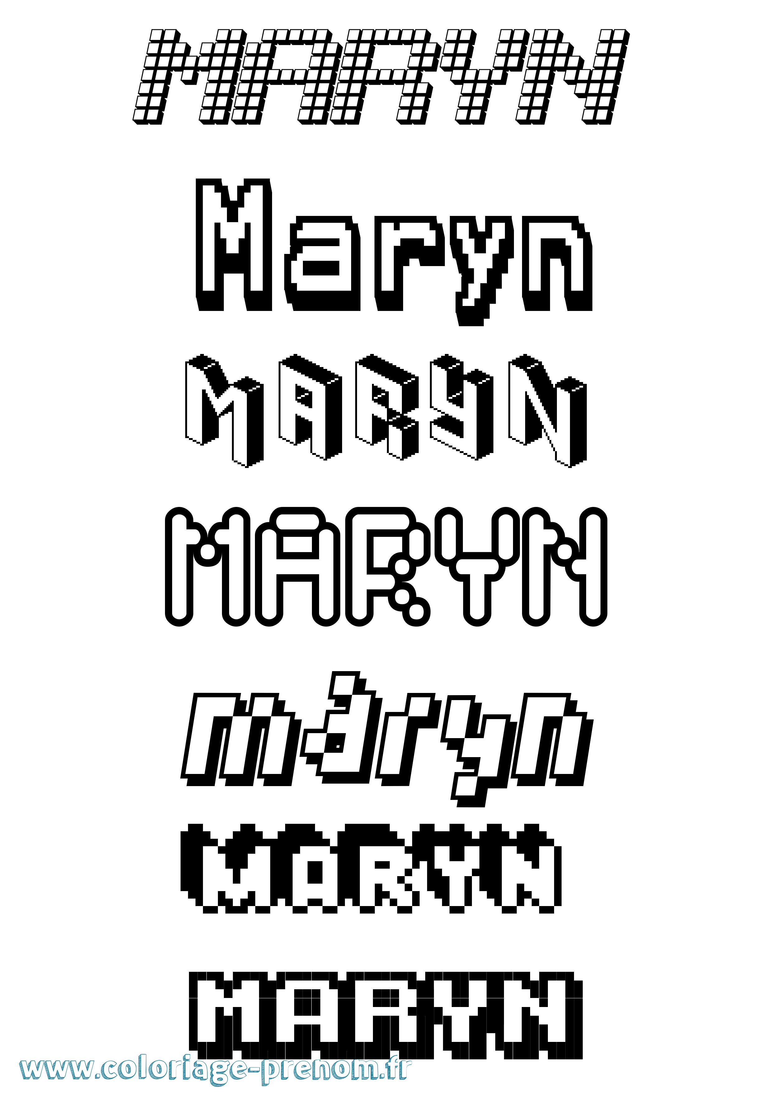 Coloriage prénom Maryn Pixel
