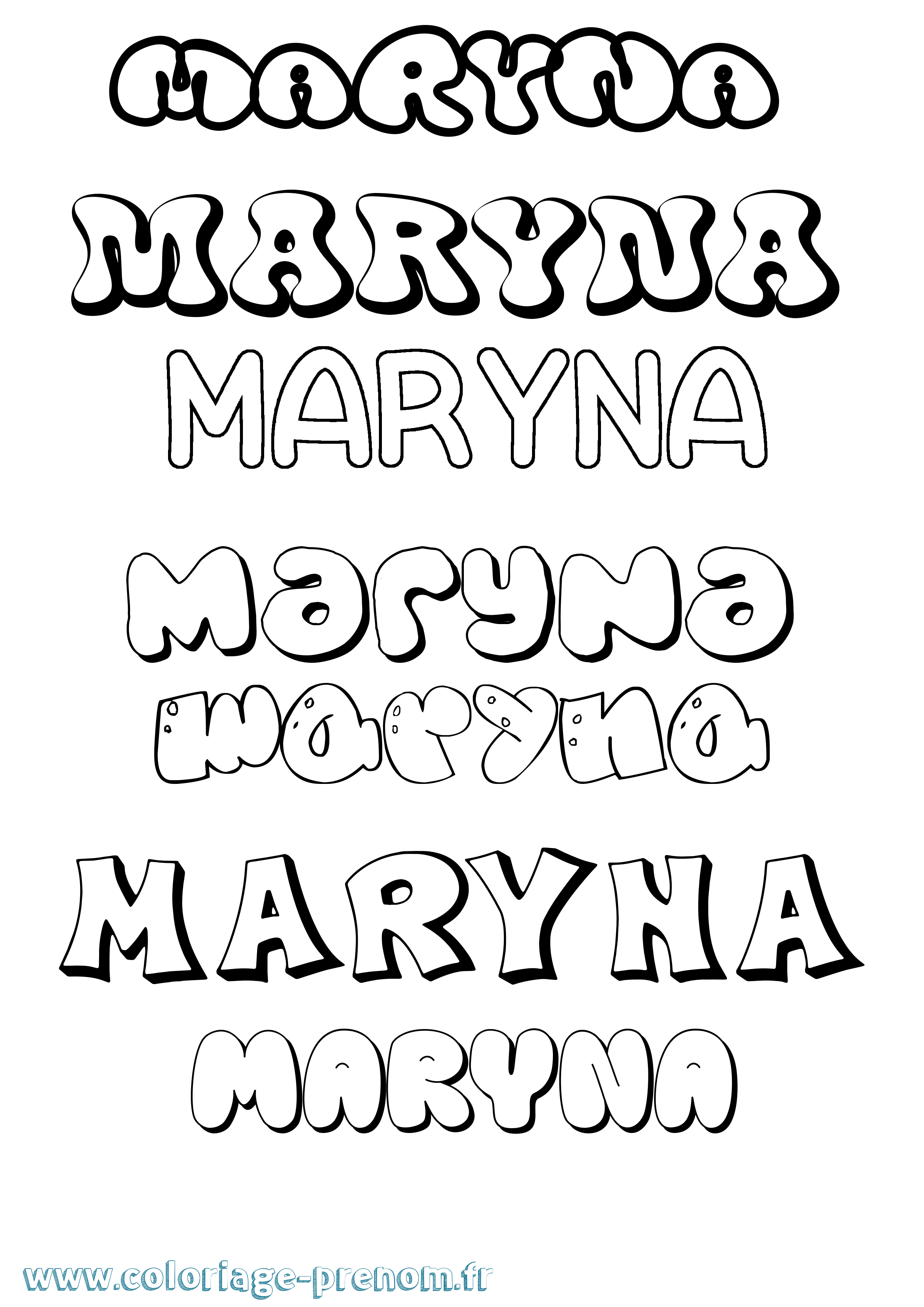 Coloriage prénom Maryna Bubble