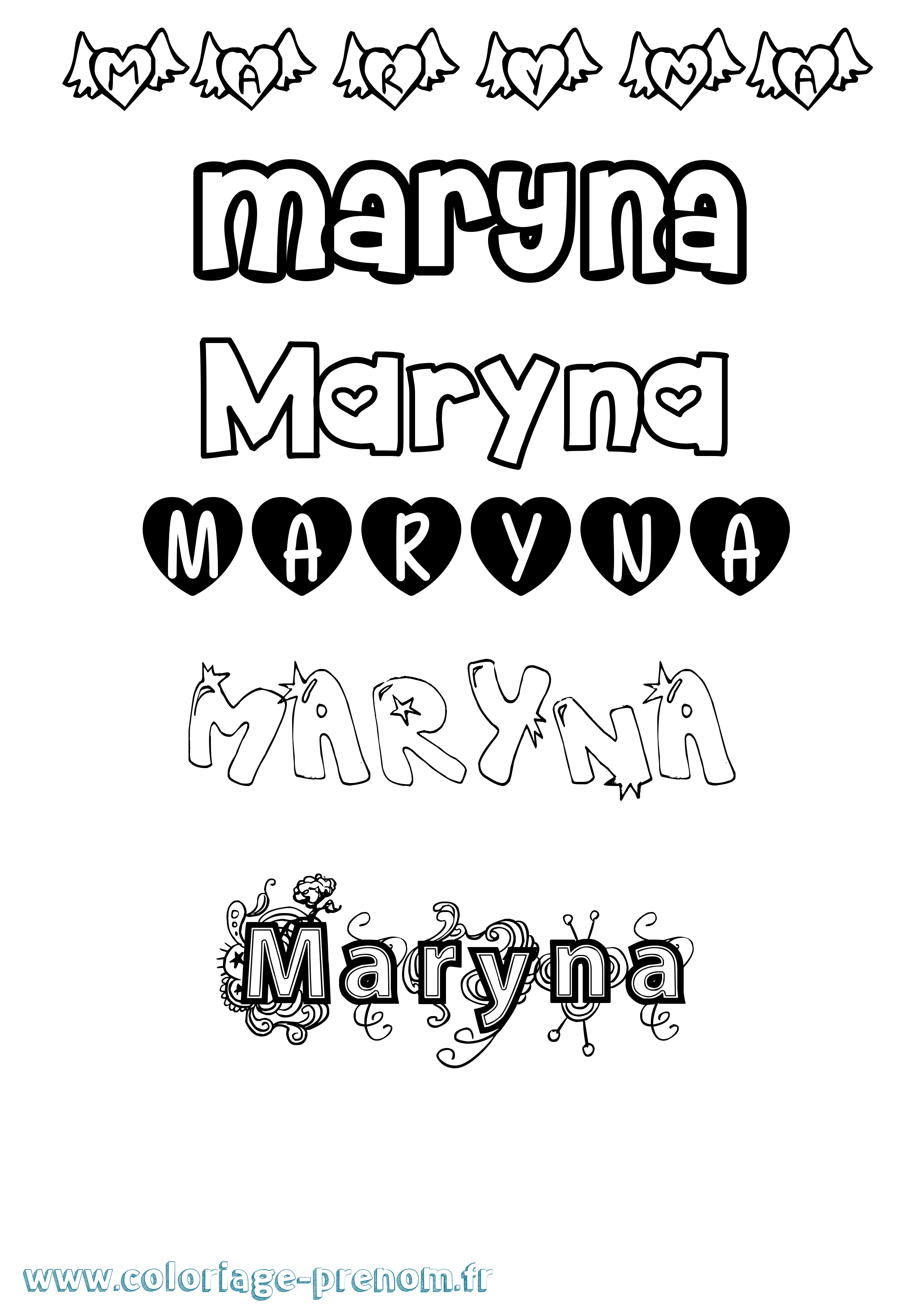 Coloriage prénom Maryna Girly