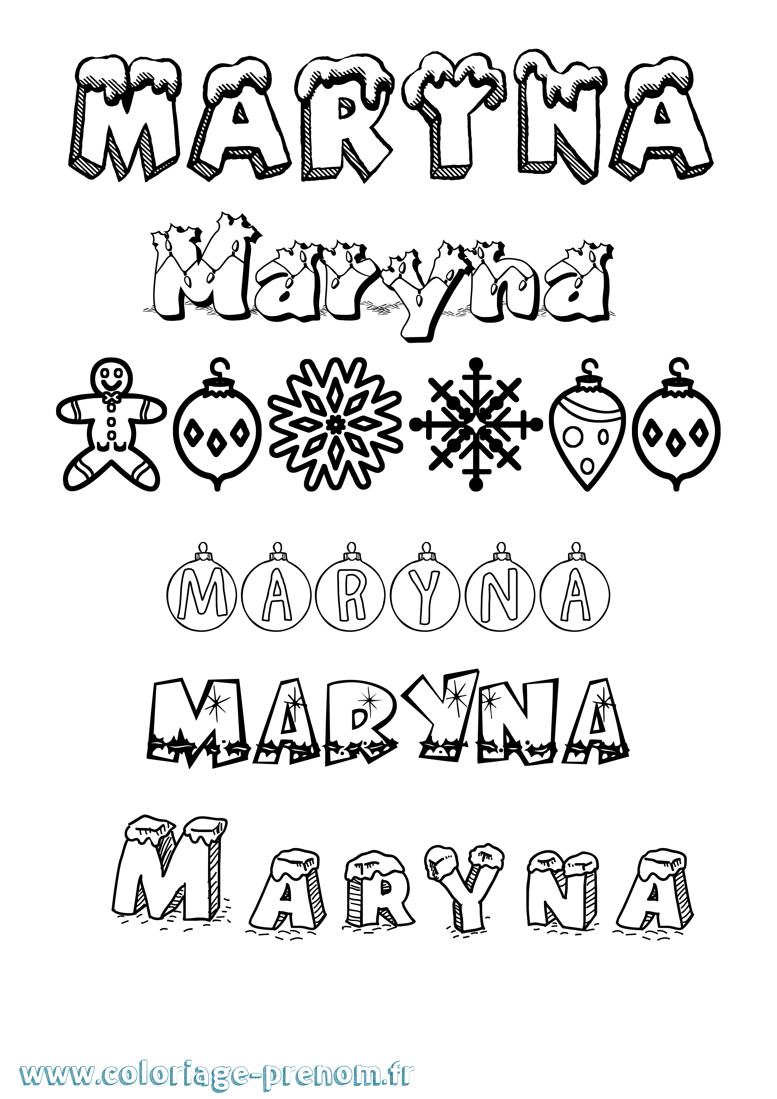 Coloriage prénom Maryna Noël