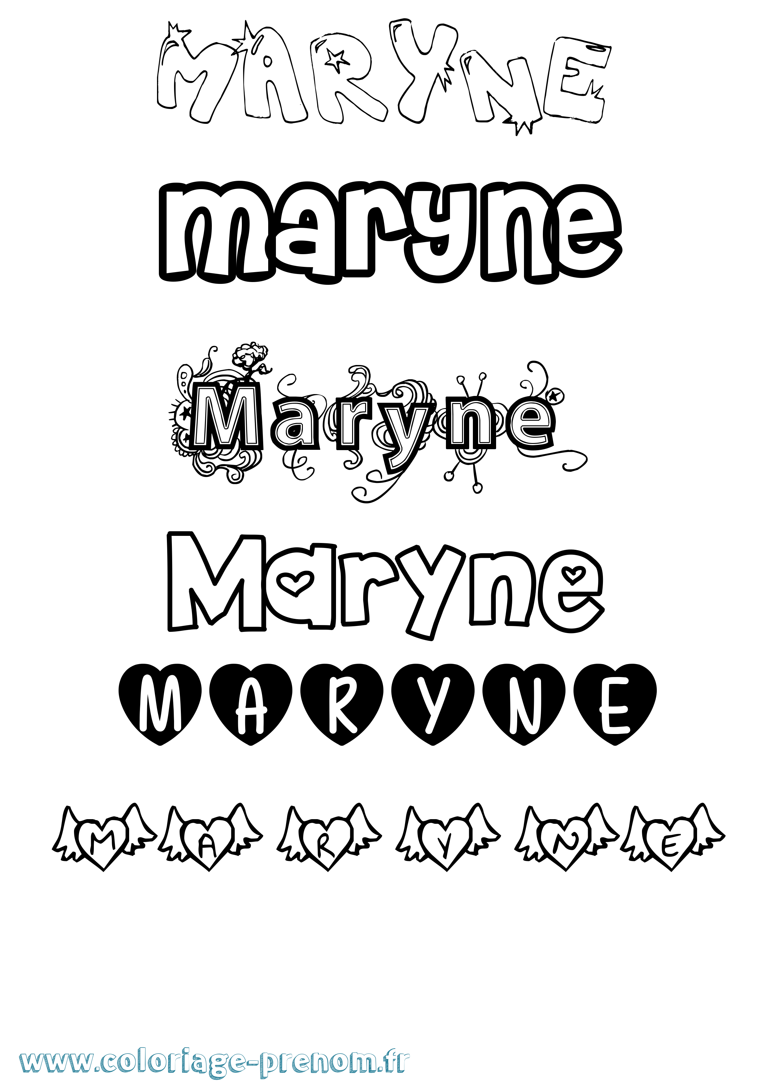 Coloriage prénom Maryne Girly