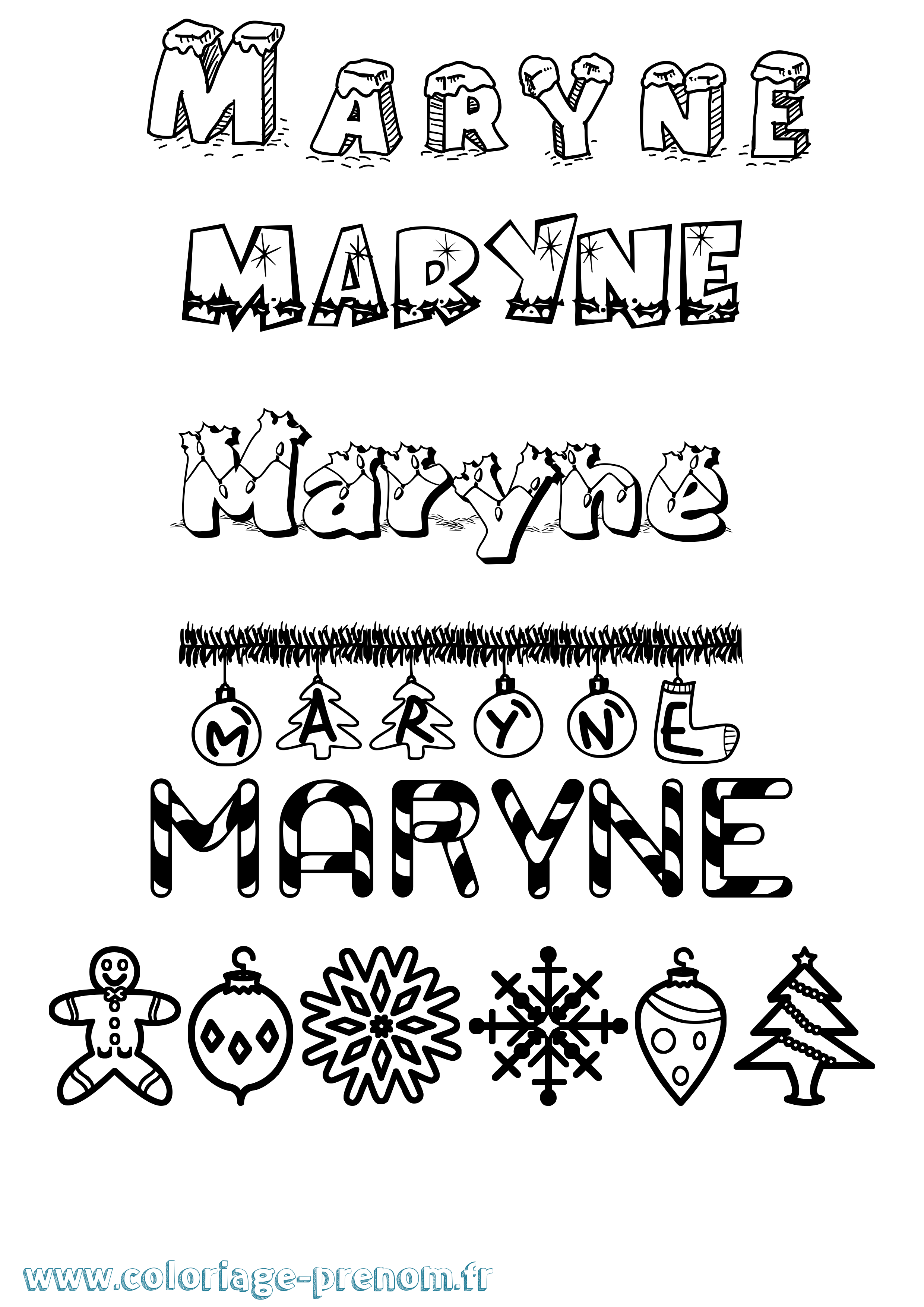 Coloriage prénom Maryne Noël