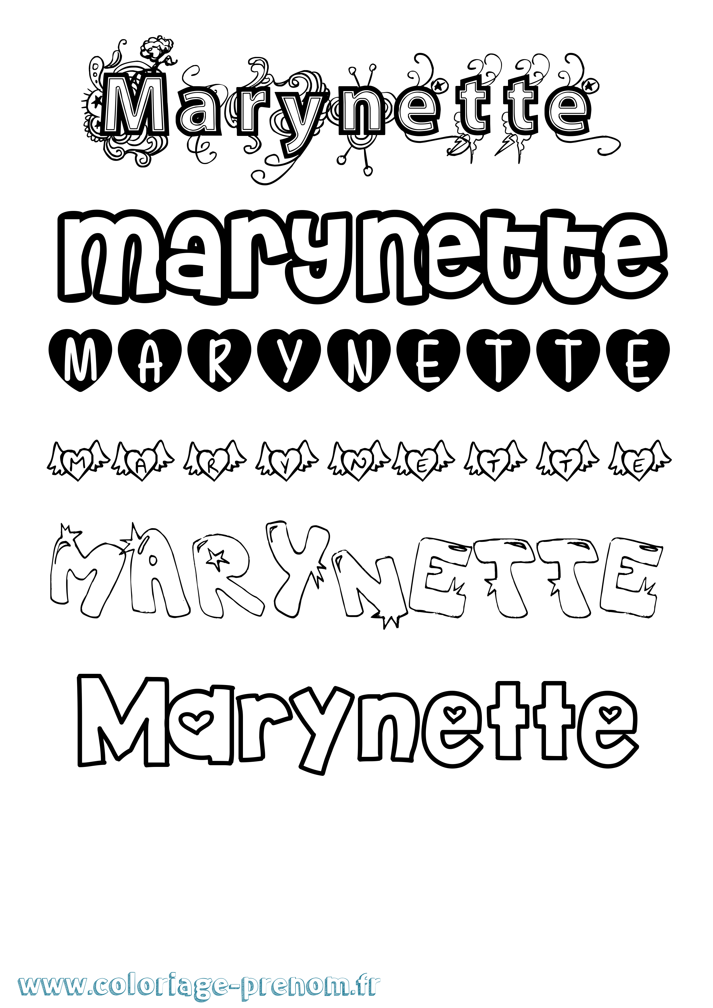 Coloriage prénom Marynette Girly