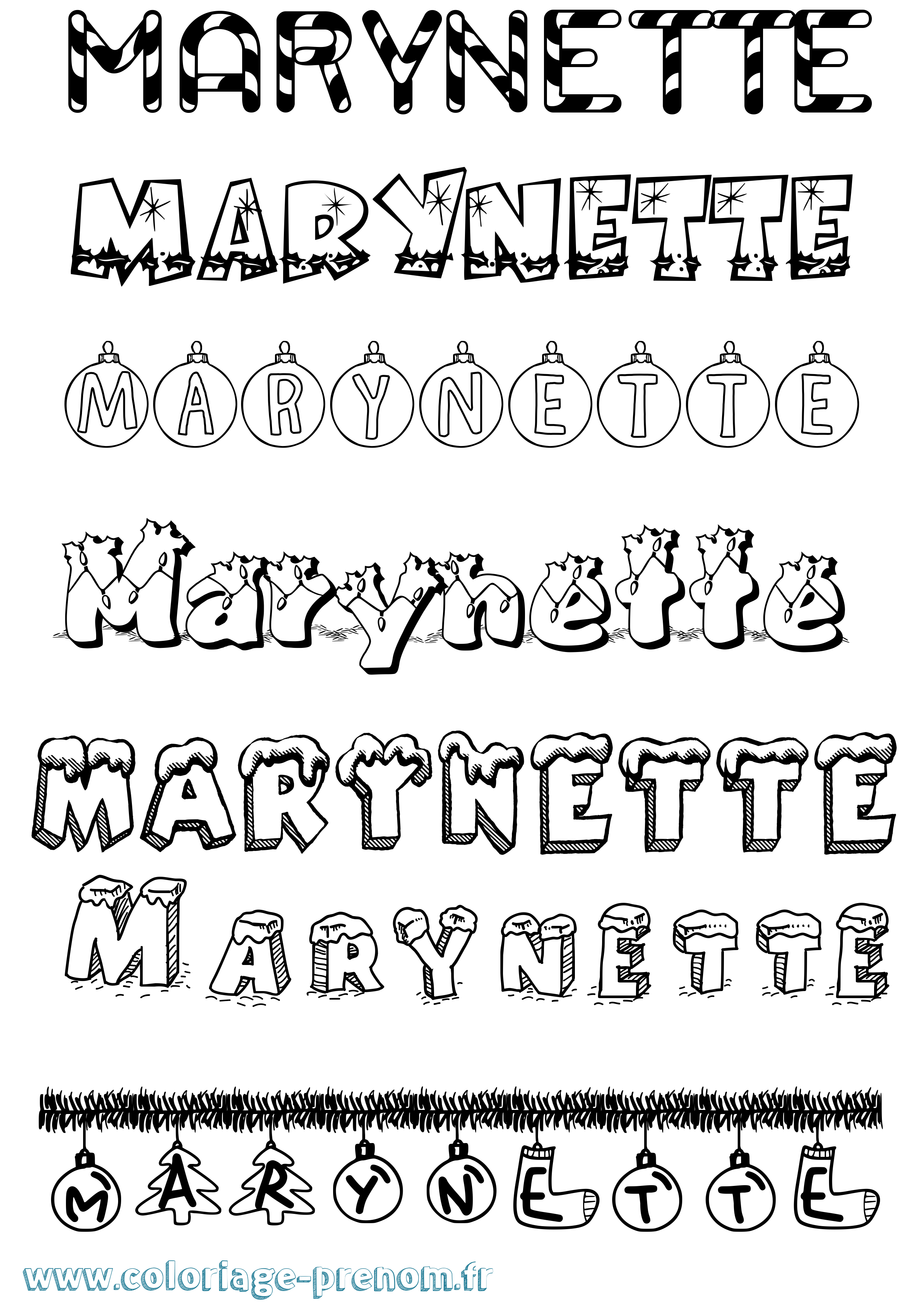 Coloriage prénom Marynette Noël