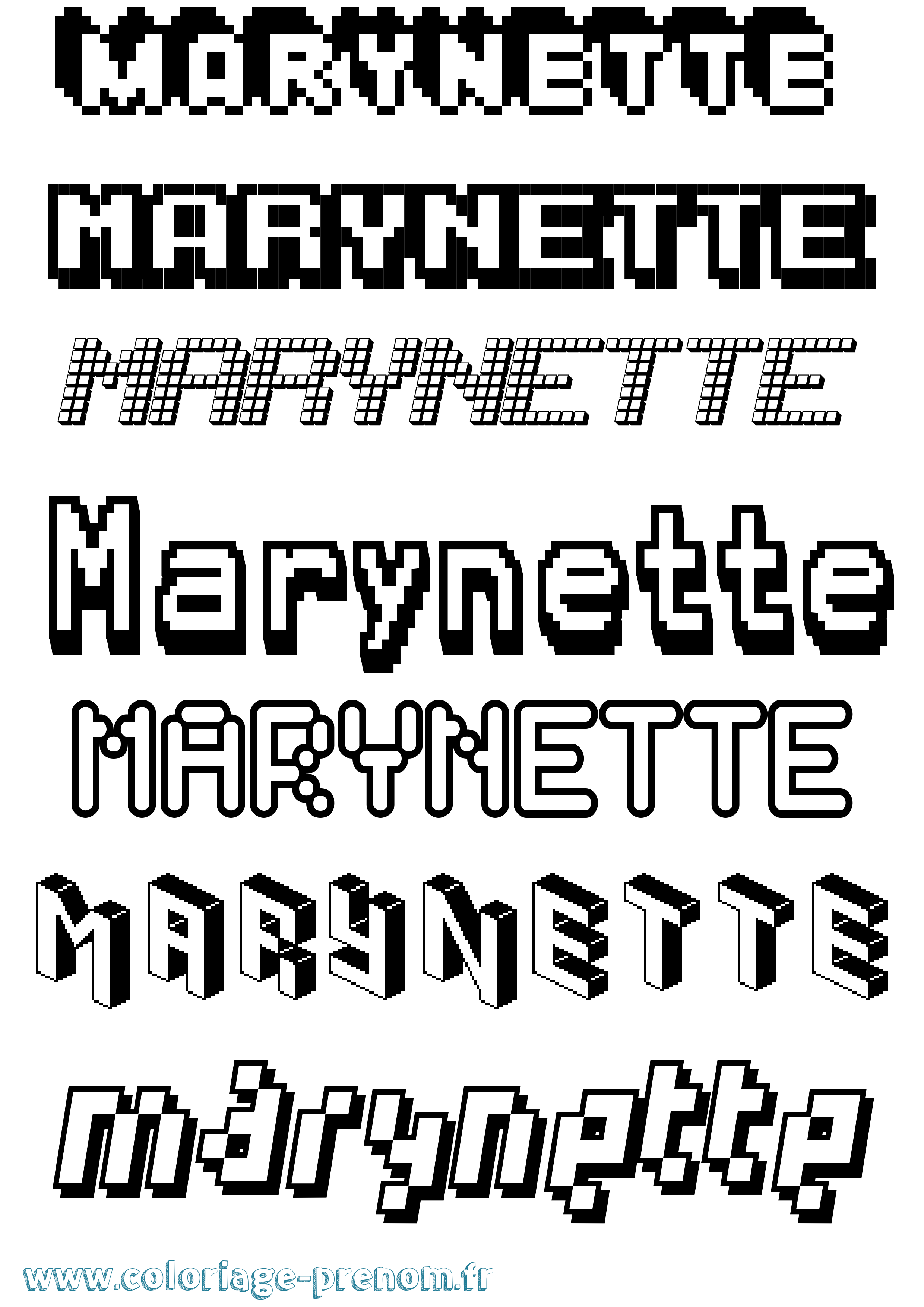 Coloriage prénom Marynette Pixel