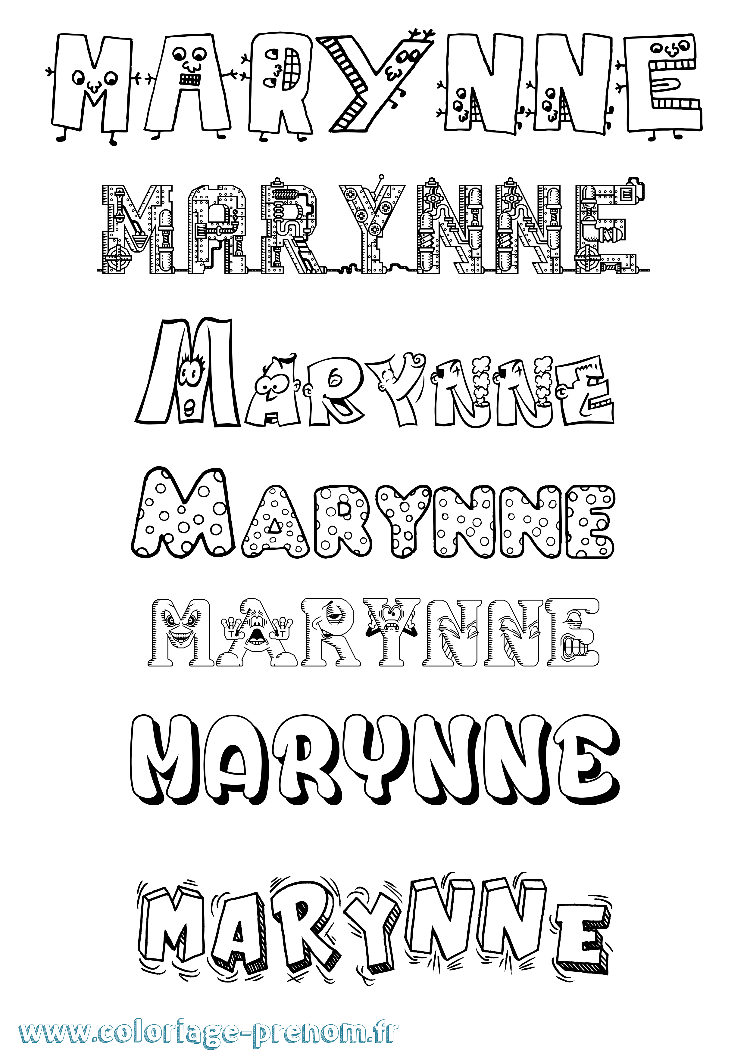 Coloriage prénom Marynne Fun