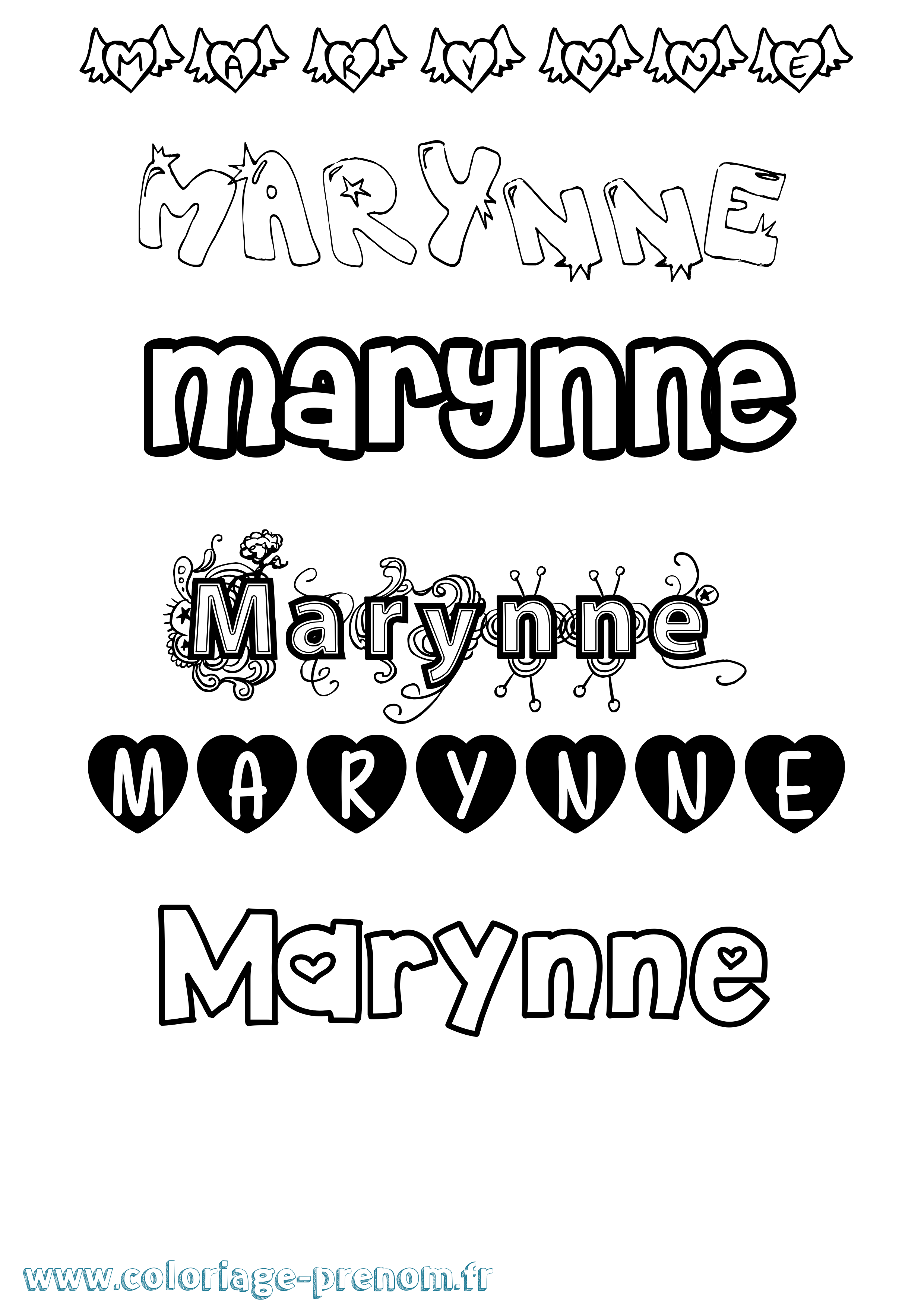 Coloriage prénom Marynne Girly