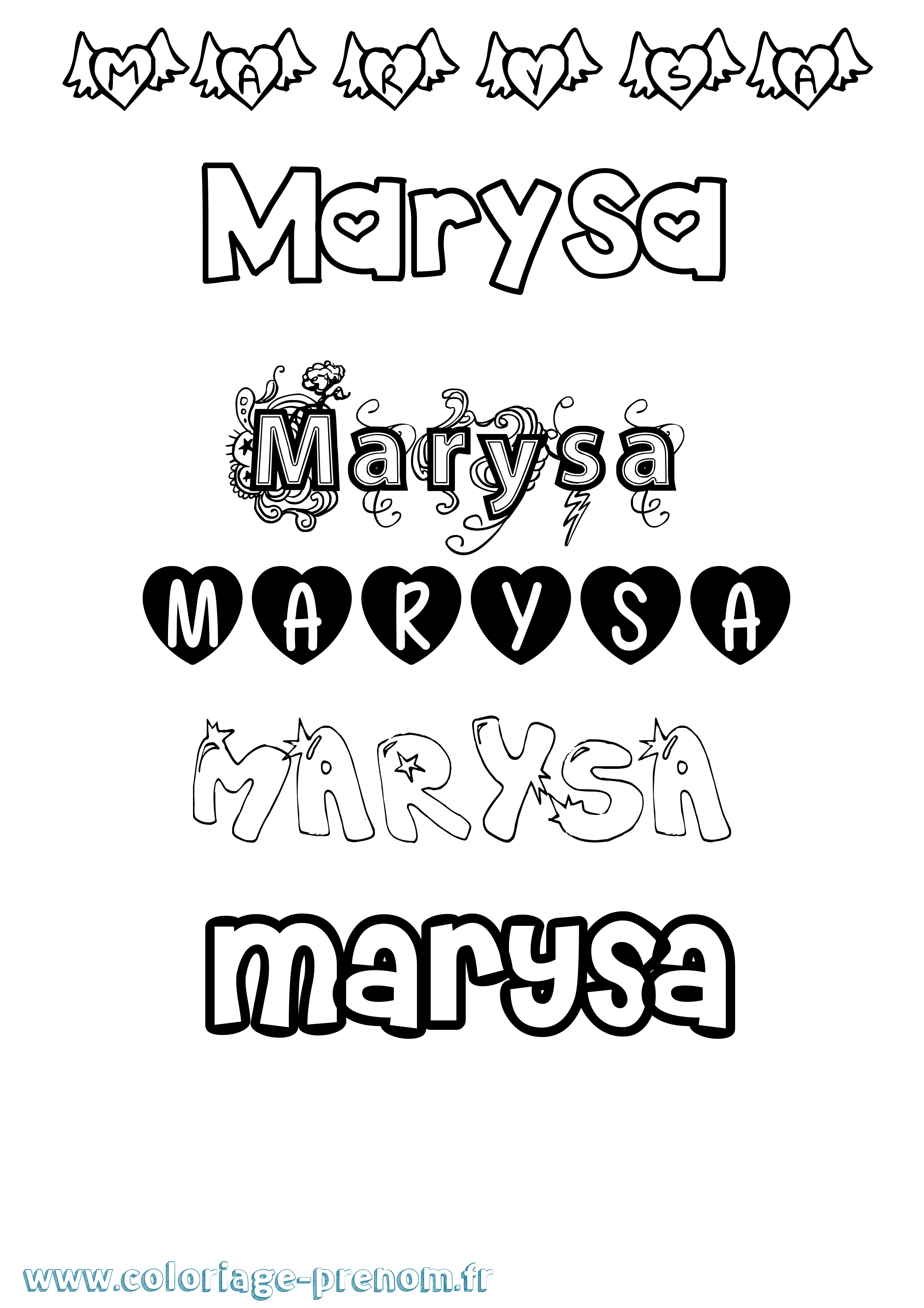 Coloriage prénom Marysa Girly