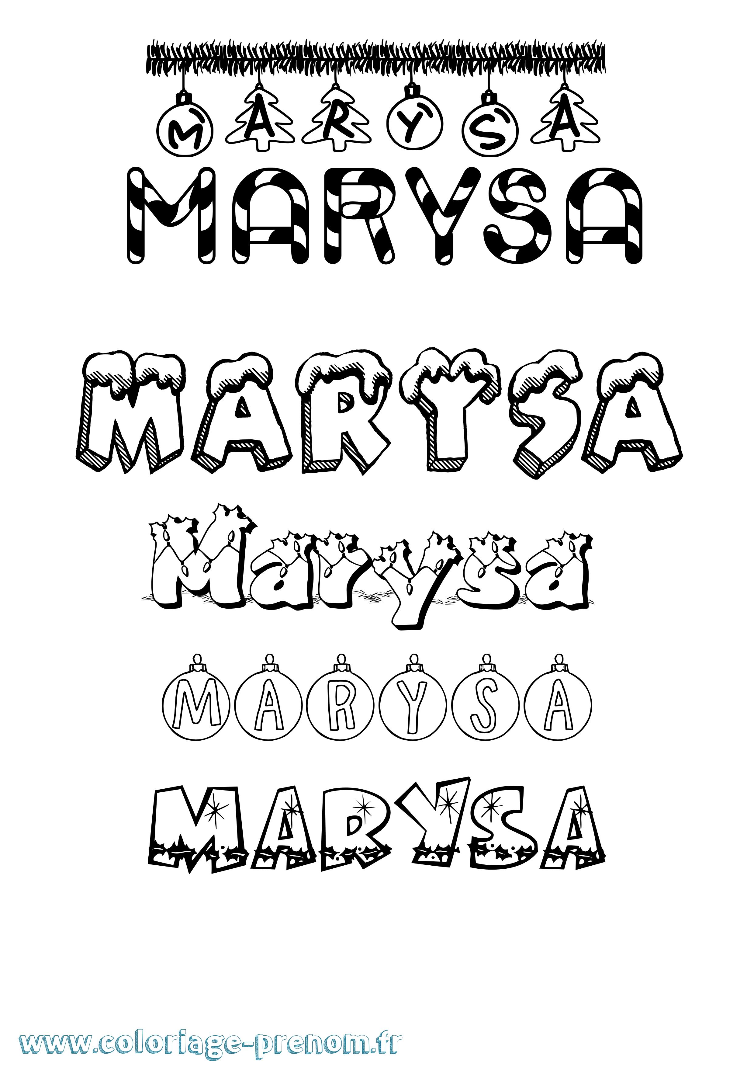 Coloriage prénom Marysa Noël
