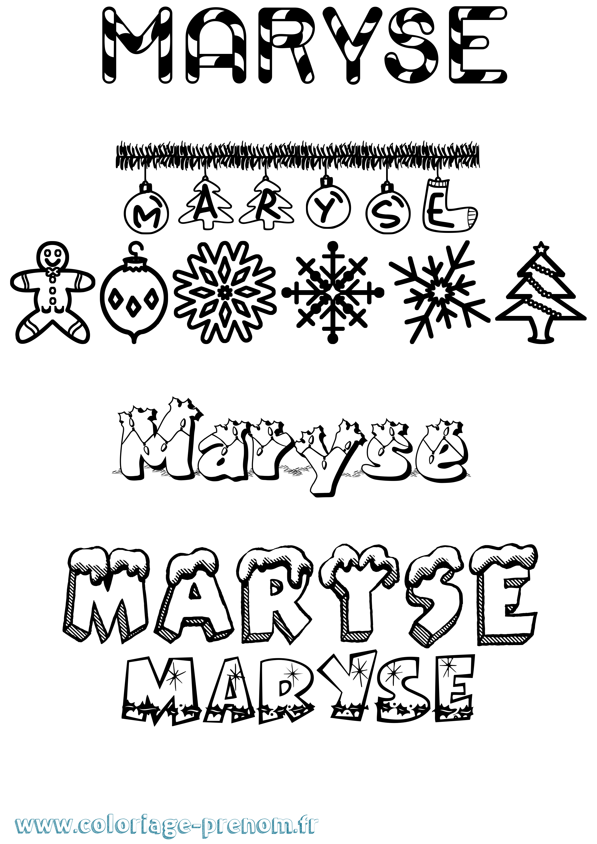 Coloriage prénom Maryse Noël