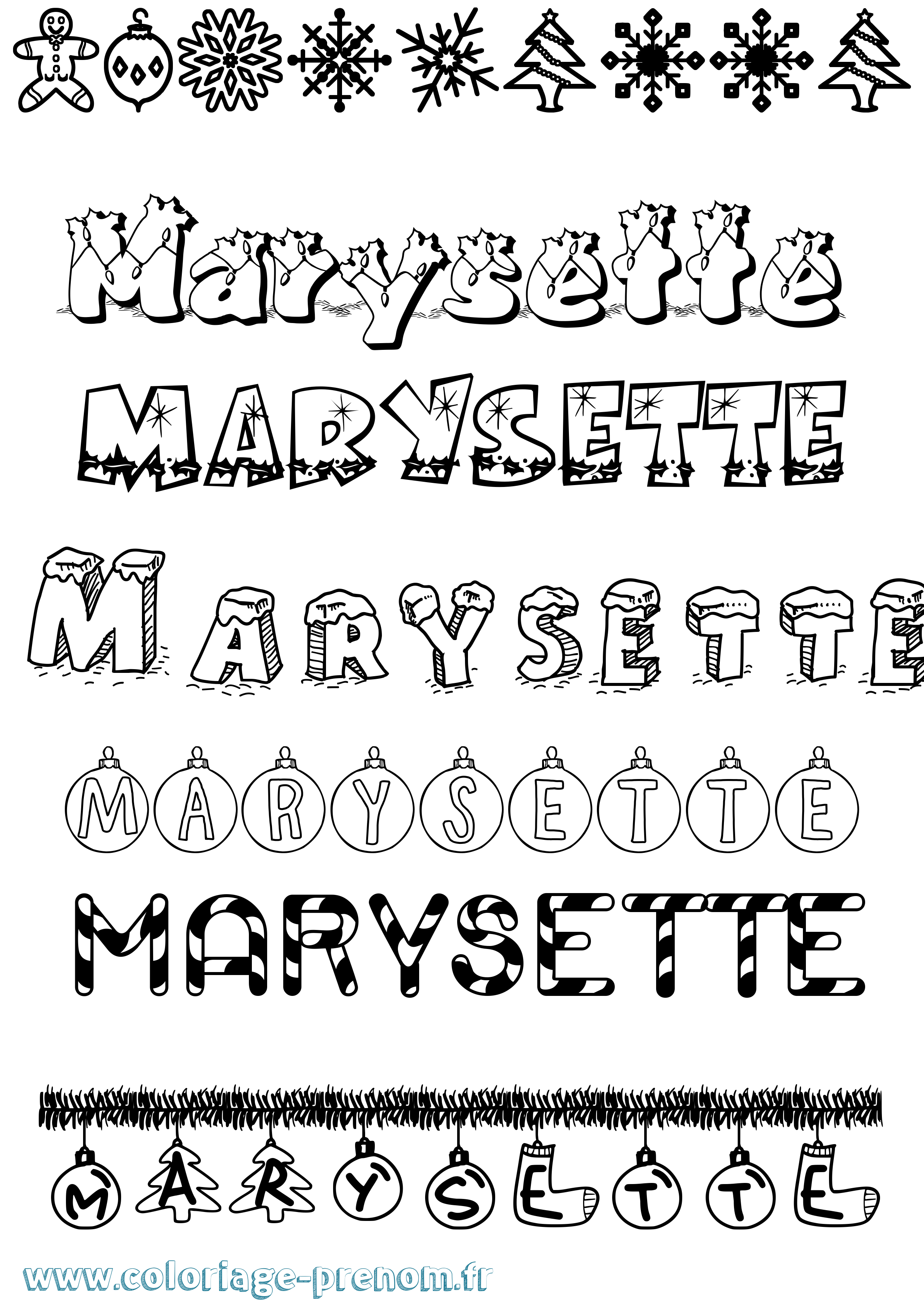 Coloriage prénom Marysette Noël