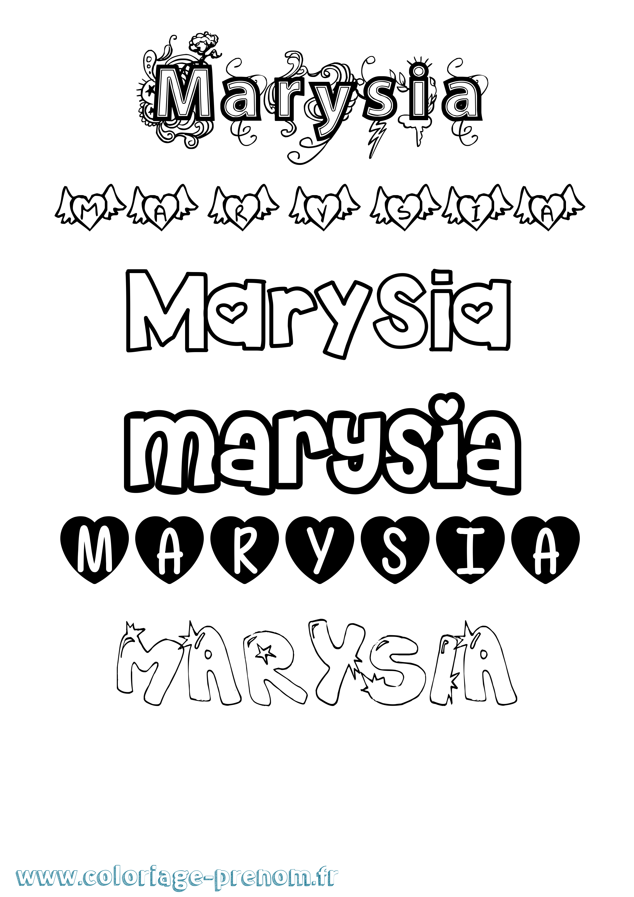 Coloriage prénom Marysia Girly