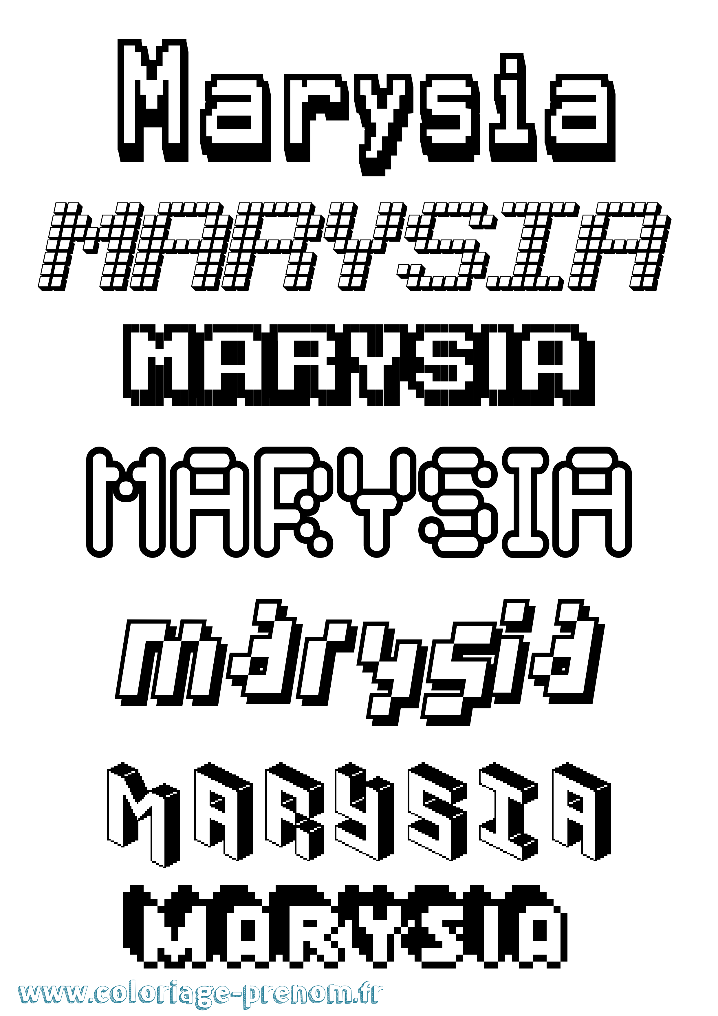 Coloriage prénom Marysia Pixel
