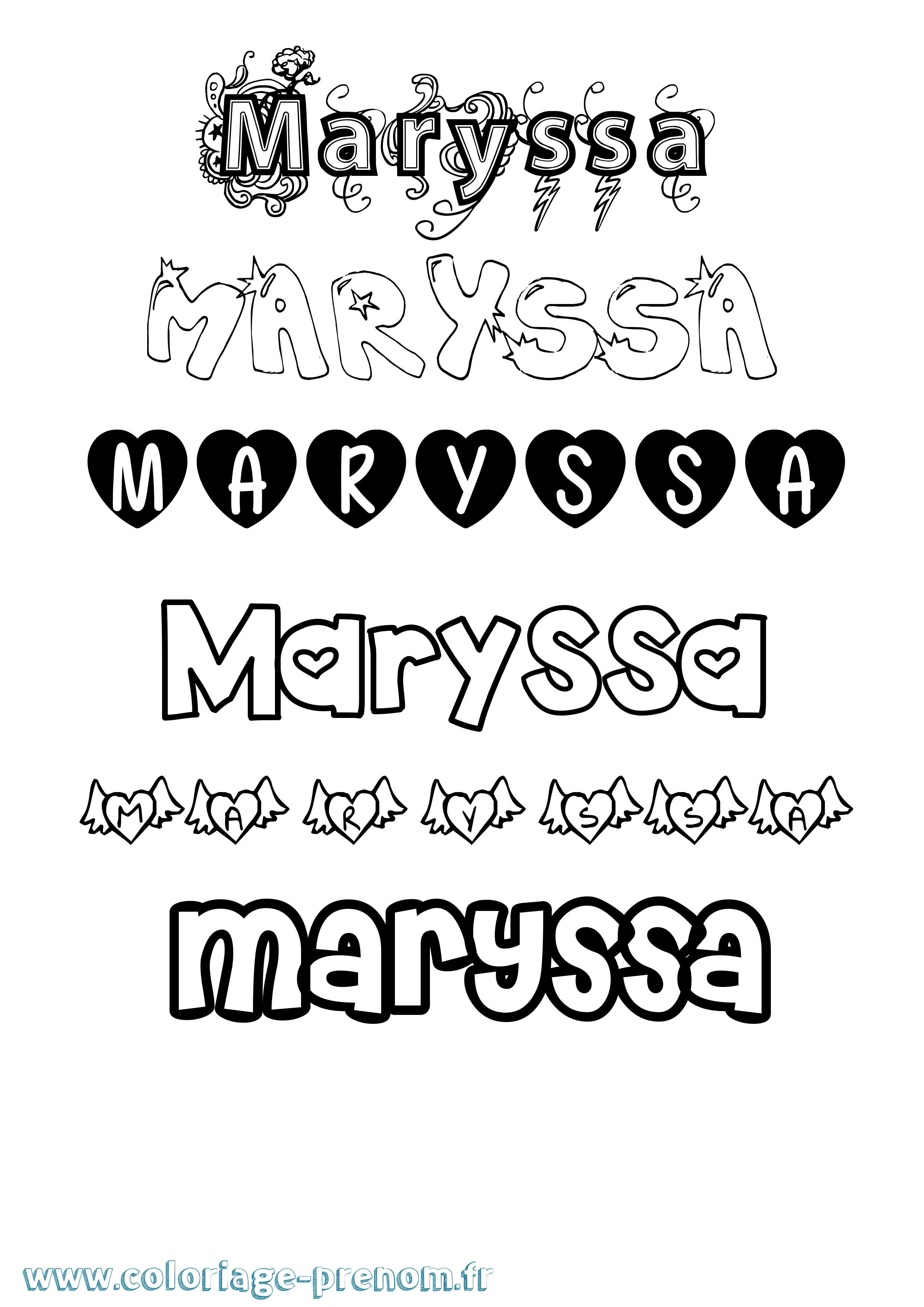 Coloriage prénom Maryssa Girly