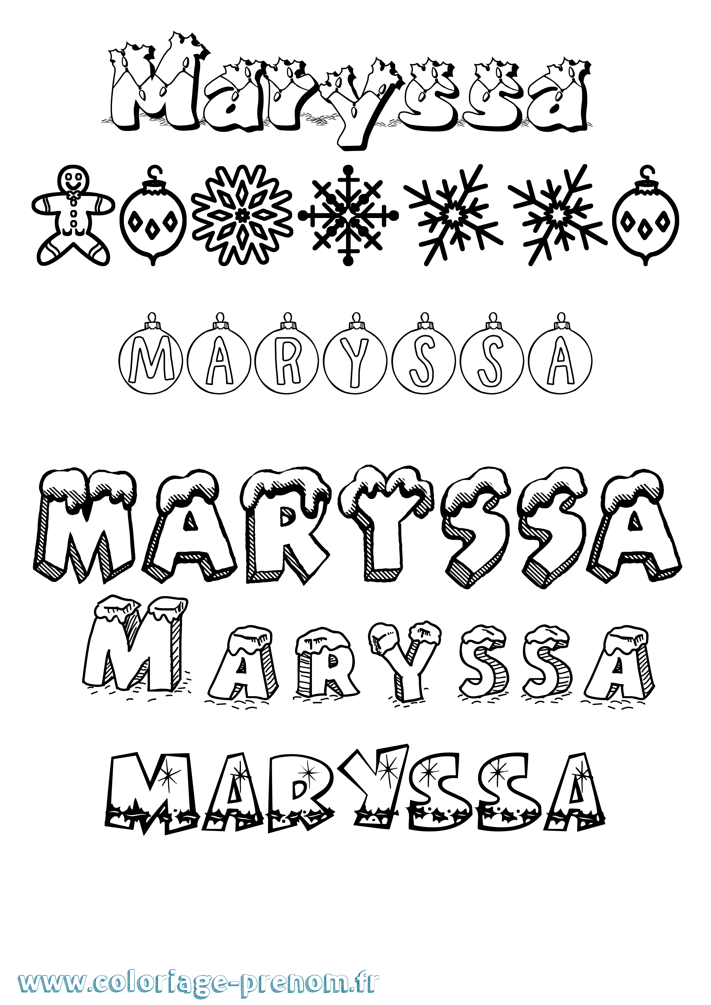 Coloriage prénom Maryssa Noël