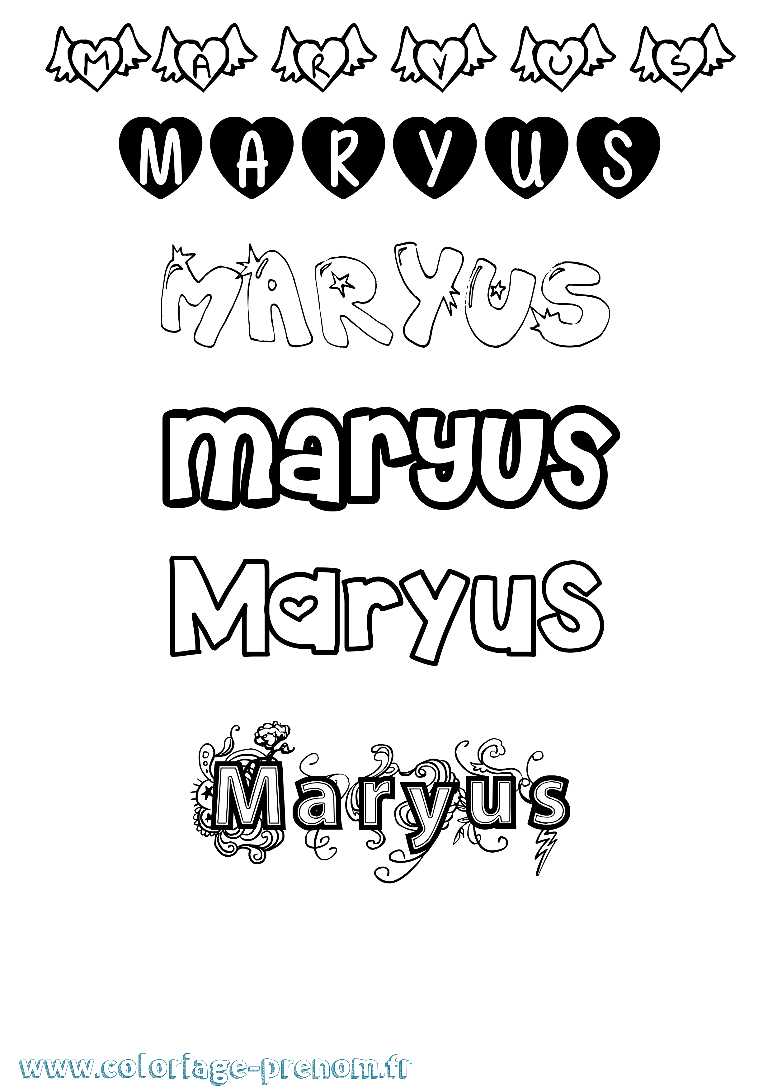 Coloriage prénom Maryus Girly