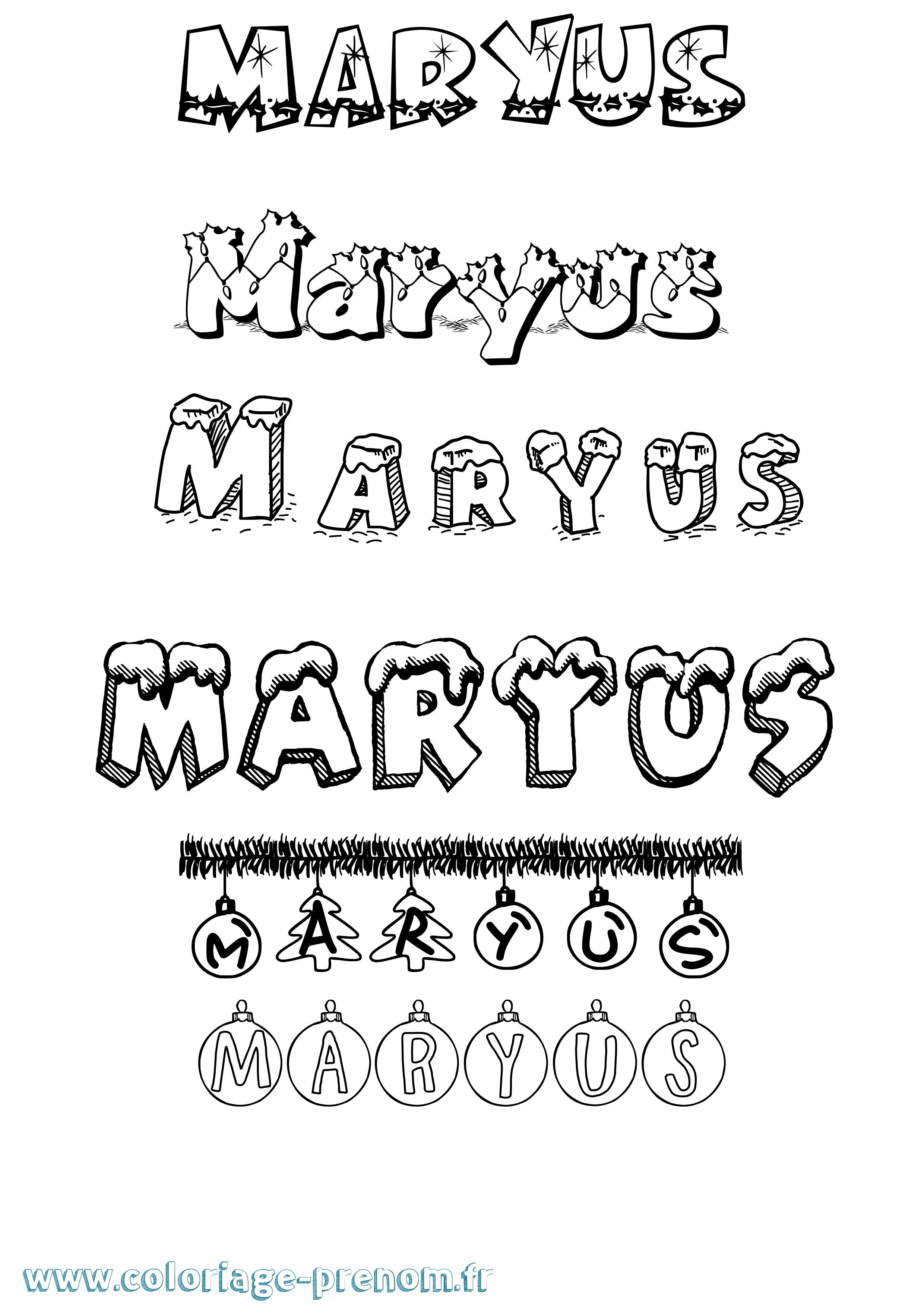 Coloriage prénom Maryus Noël